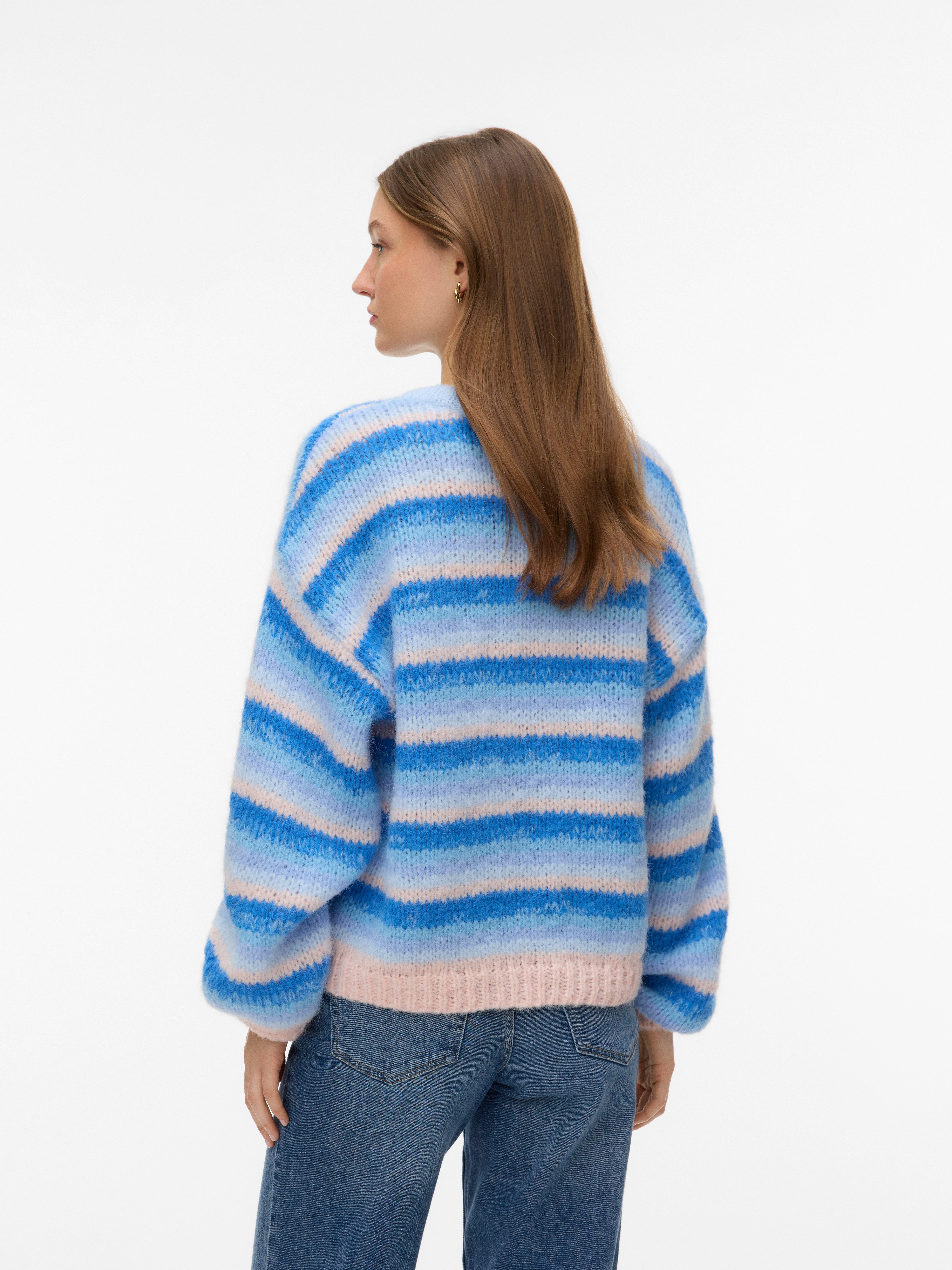 Vero Moda Strickpullover VMMAYBE STRIPE LS O-NECK PULLOVER NOOS Kunstfaser, loose fit
