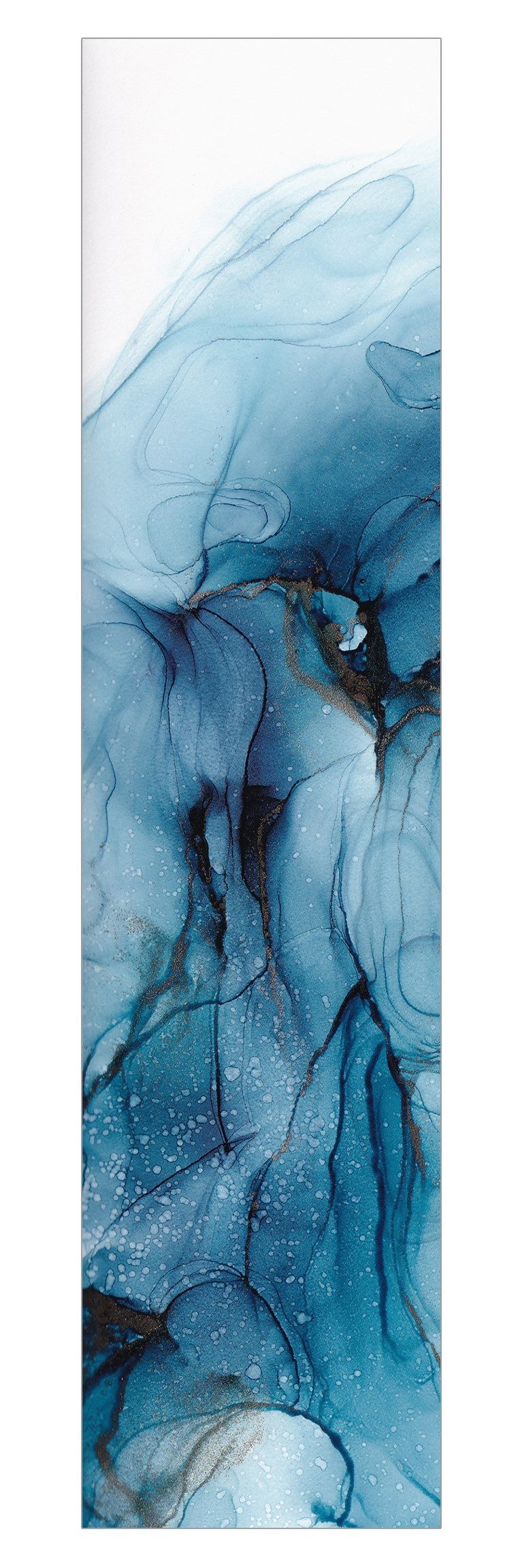 Bilderdepot24 Schiebegardine modern Flächenvorhang blickdicht Evolution Blau Gold (1 St), halbtransparent, Wohnzimmer große Flächengardine lichtdurchlässig für Klemm-System