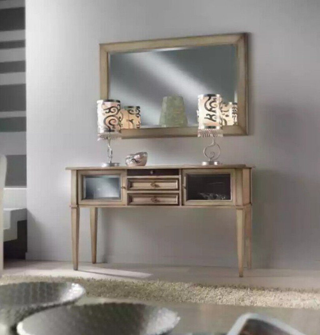 JVmoebel Konsolentisch Schminktisch Spiegel Konsolen Italy Konsole Luxus in Design Set Made Spiegel), Kommode 1x (2-St., Holz 1x Möbel 