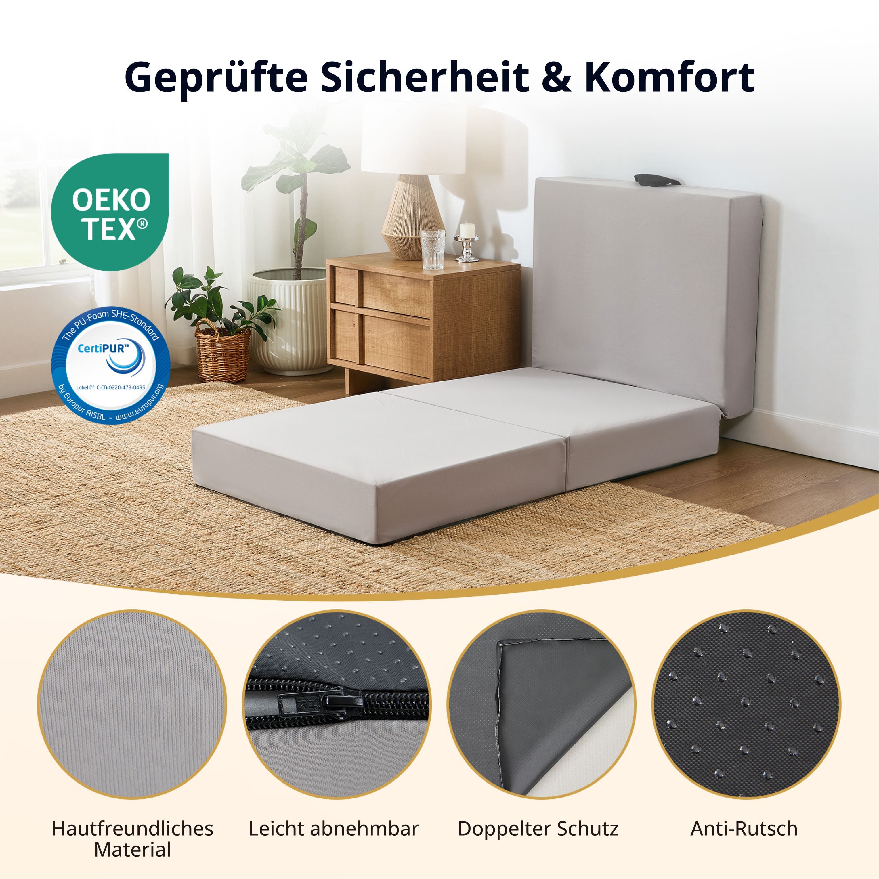 Klappmatratze 15 cm Bambus-Kohle-Memory-Schaum Faltmatratze, Gästematratze Camping, emerspring, 15 cm hoch, Komfortable Faltmatratze für Gäste, Camping und flex – Bild 4 von 5