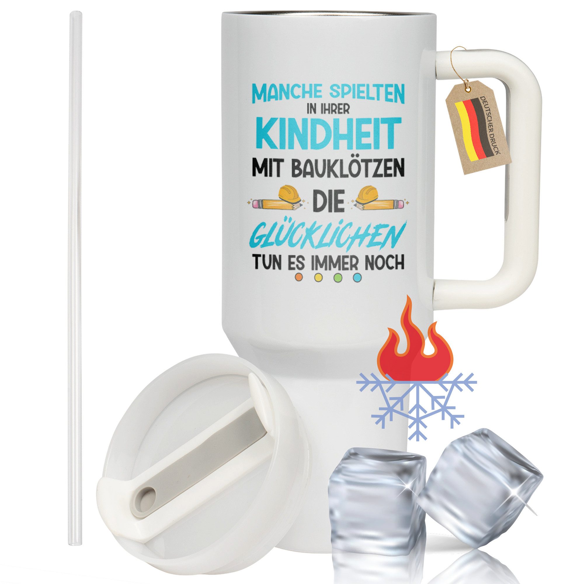 22Feels Thermobecher XXL Thermobecher Geschenk Bauarbeiter Handwerker Geburtstag Richtfest, Edelstahl (Thermoisoliert), IN DEUTSCHLAND BEDRUCKT - Beidseitig Bedruckter To-Go Tumbler