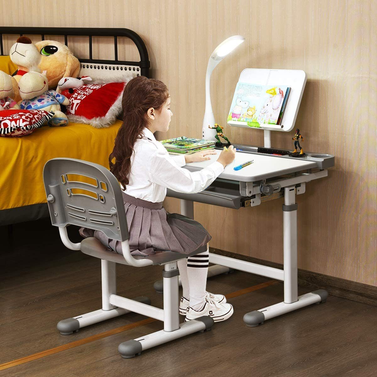 COSTWAY Kinderschreibtisch, mit Stuhl, Lampe & günstig online kaufen
