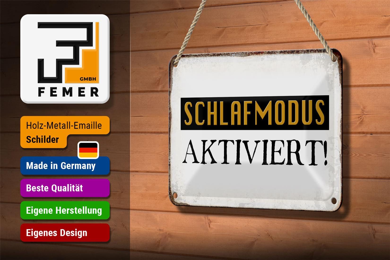 Femer GmbH Metallschild Spruch 18x12cm Schlafmodus aktiviert, (1 St), gewölbte Oberfläche, abgerundete Ecken, umgeschlagene Kanten