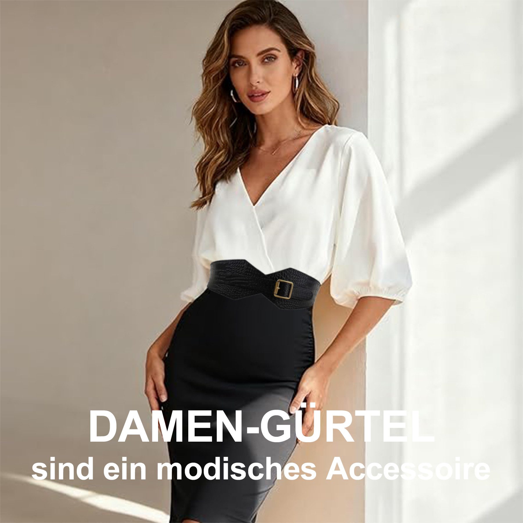 Mutig Taillengürtel Stretchgürtel,Eleganter Damen-Gürtel,Modisches Gürtel-Accessoire (Breiter Ledergürtel, Gürtel mit goldfarben-Schließe, vielseitiger Dekogürtel,Perfektes Accessoire für Kleider) Geeignet zum Kombinieren mit Röcken, Blusen, Anzügen, Trenchcoats usw