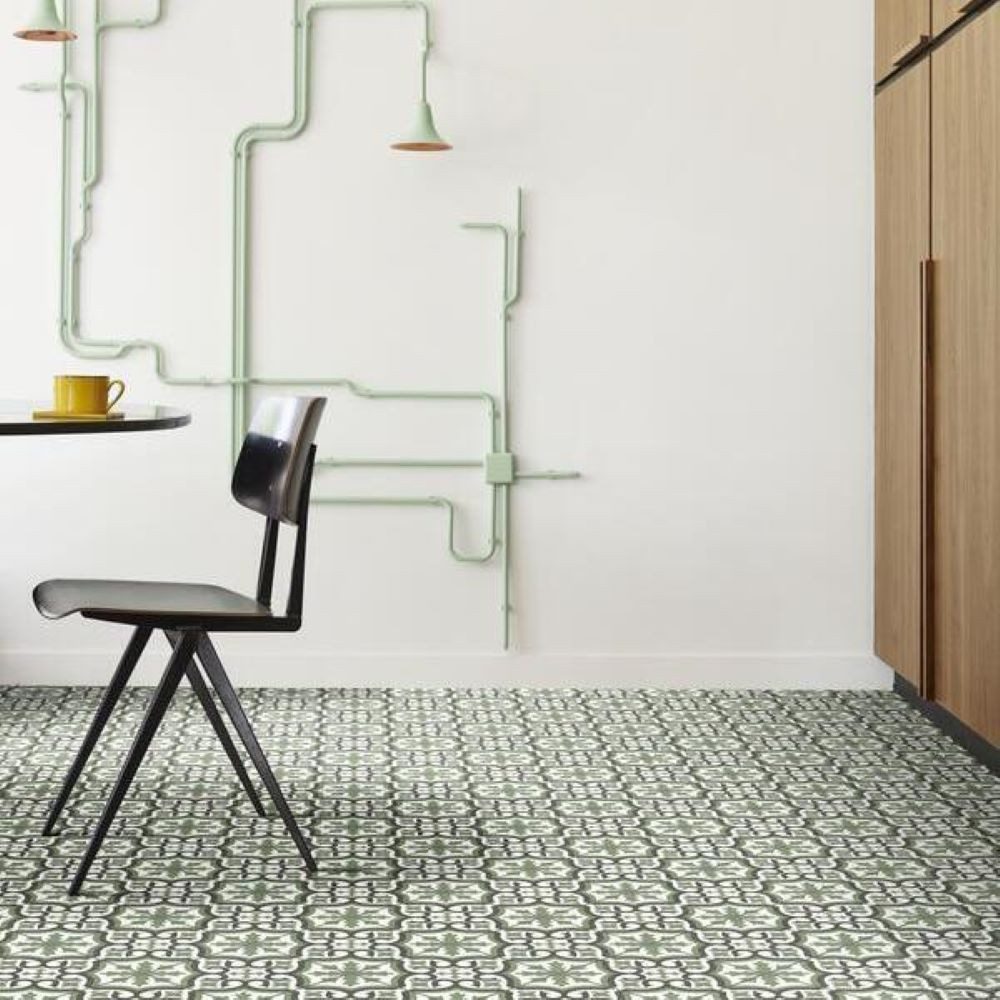 Internethandel Pfordt Виниловый ламинат Виниловый ламинат Retro Fliese grün Cv Belag in 2 Meter breite