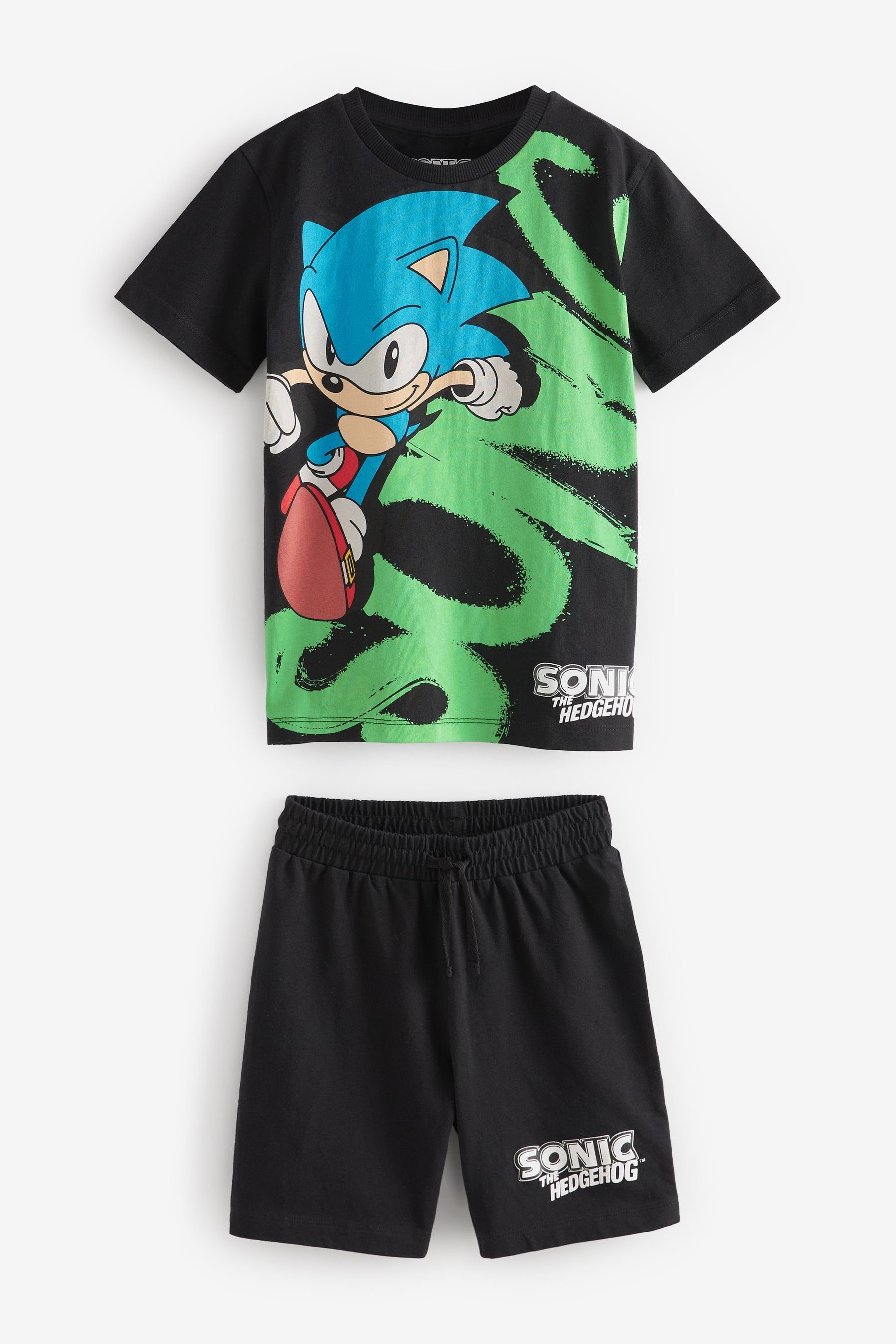 Sonic Shorts Kurzärmeliges Lizenz-T-Shirt und T-Shirt & Set im Shorts Next Black (2-tlg)