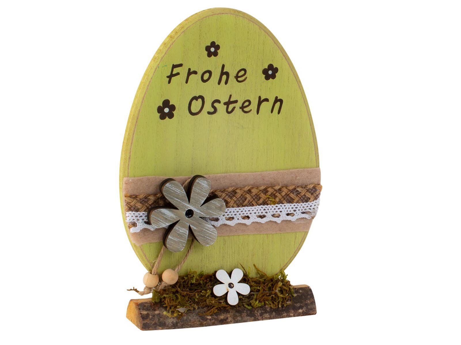 " Aufdruck Osterei ca. 9620 Mel-O-Design 14 20 mit " Frohes aus x Fest cm, Holz Osterei grün Ostern