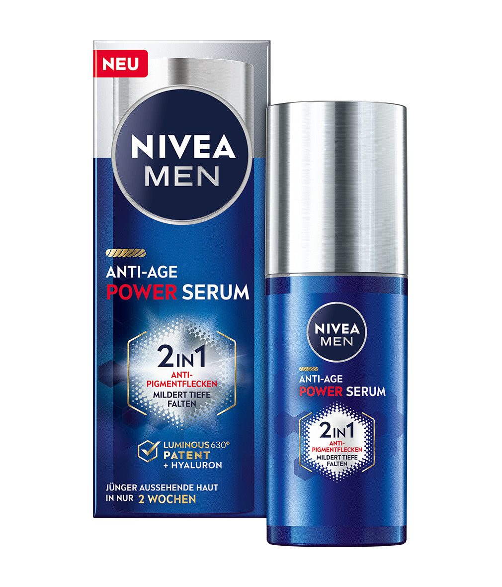 Nivea Men Anti-Falten-Serum Anti-Age 2in1 Power Serum mit Hyaluron und LUMINOUS630® 30ml, 1-tlg., mit 30 ml Inhalt