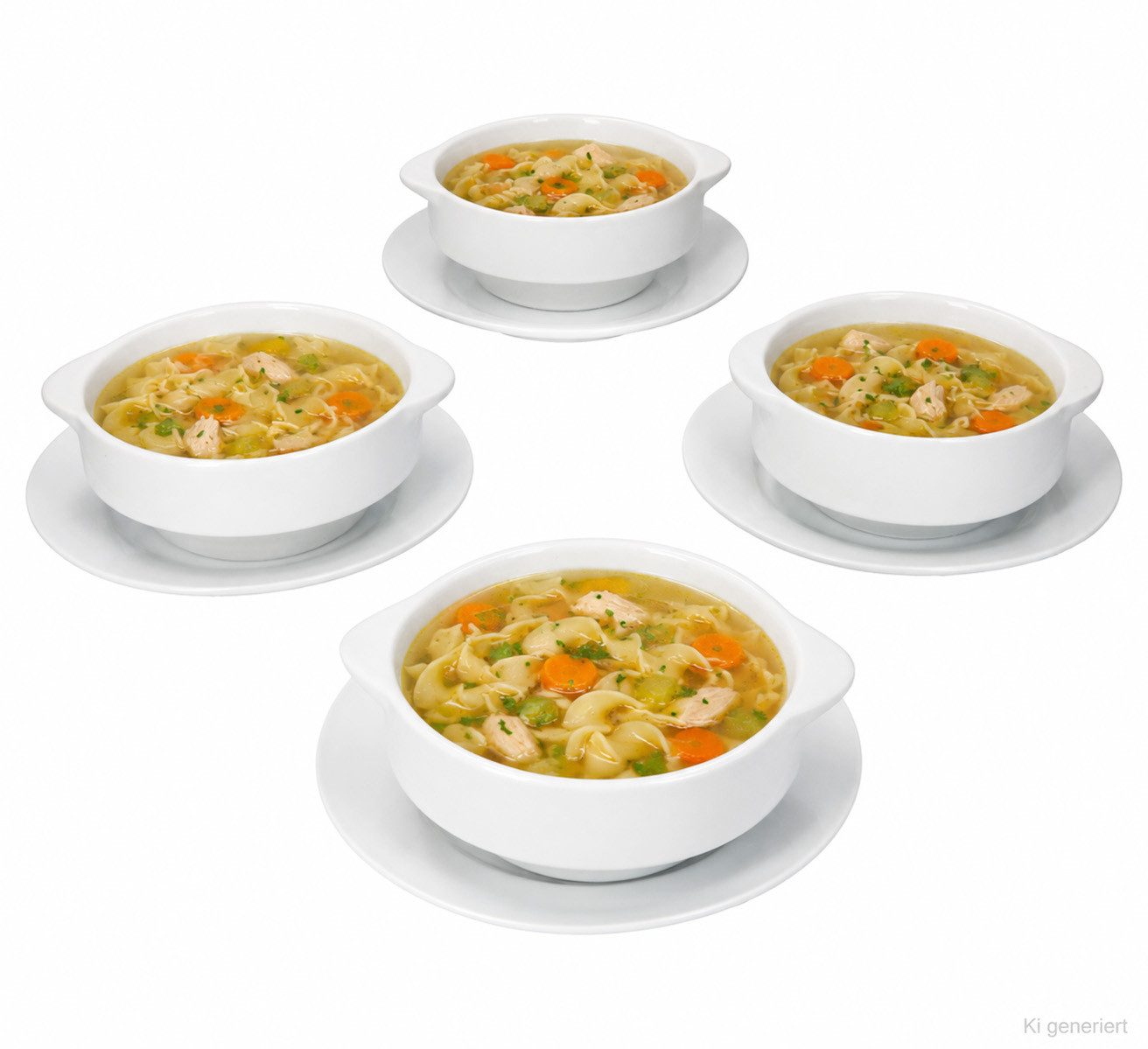 MamboCat Suppenschüssel STABIL 4er Set Suppentasse mit Henkeln & Untertasse Porzellan weiß, Porzellan