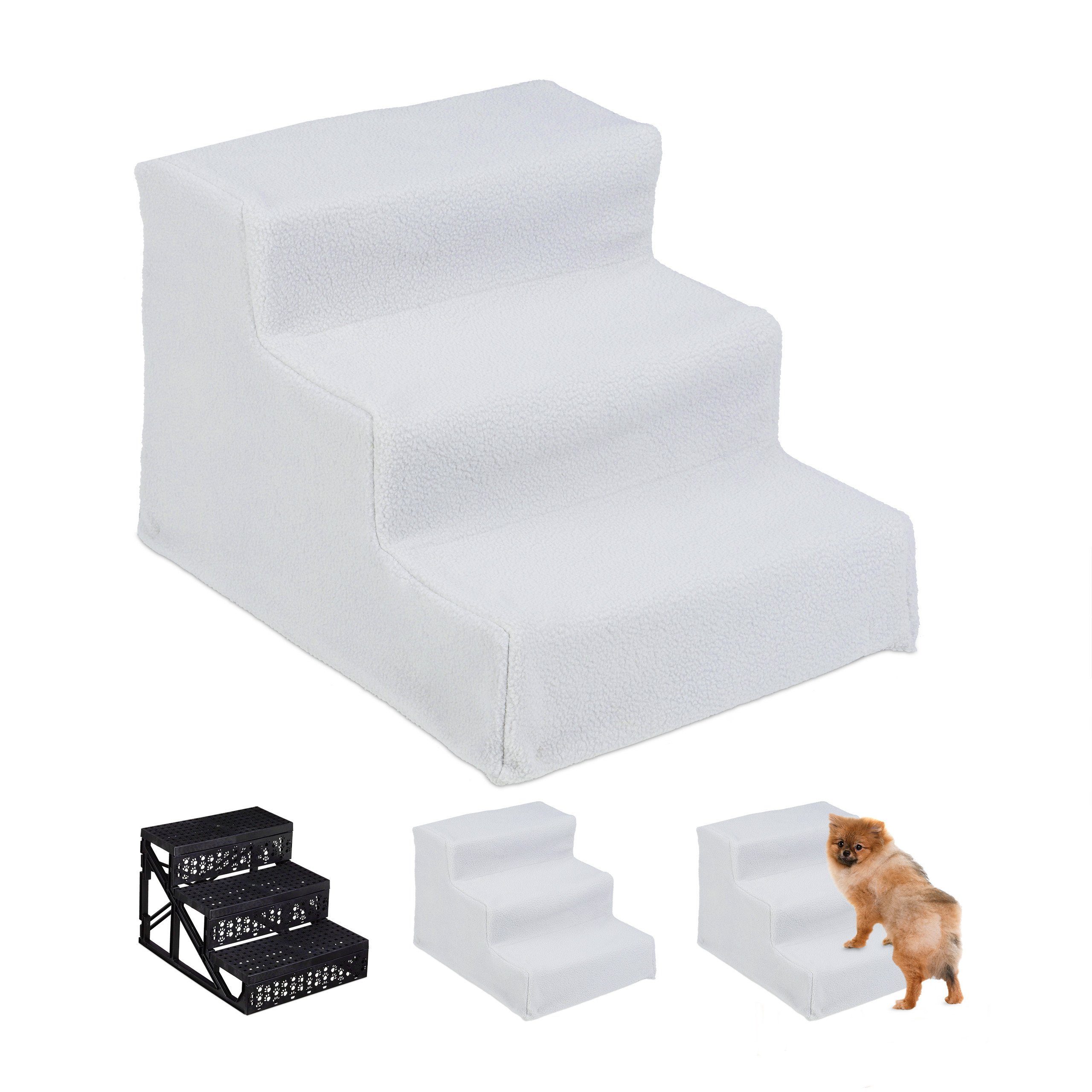 relaxdays Haustiertreppe Hundetreppe 3 Stufen, Weiß günstig online kaufen