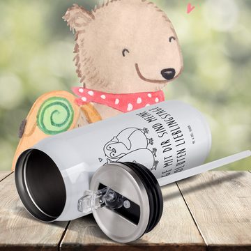 Mr. & Mrs. Panda Isolierflasche Pinguin umarmen - Weiß - Geschenk, verknallt, Jahrestag, Trinkflasche, Doppelwandiger Edelstahl.