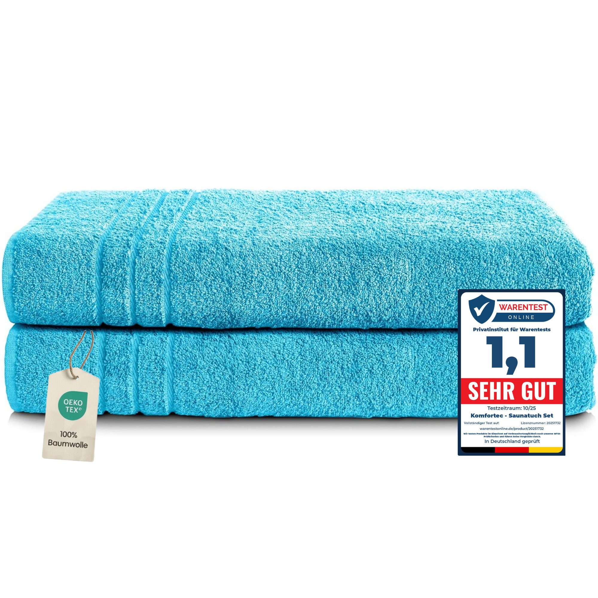 Komfortec Saunatuch Frotte aus 100% Baumwolle, Frottee (Packung, 2-St), 80x200 Saunatücher set XXL, Weich, Schnelltrocknend