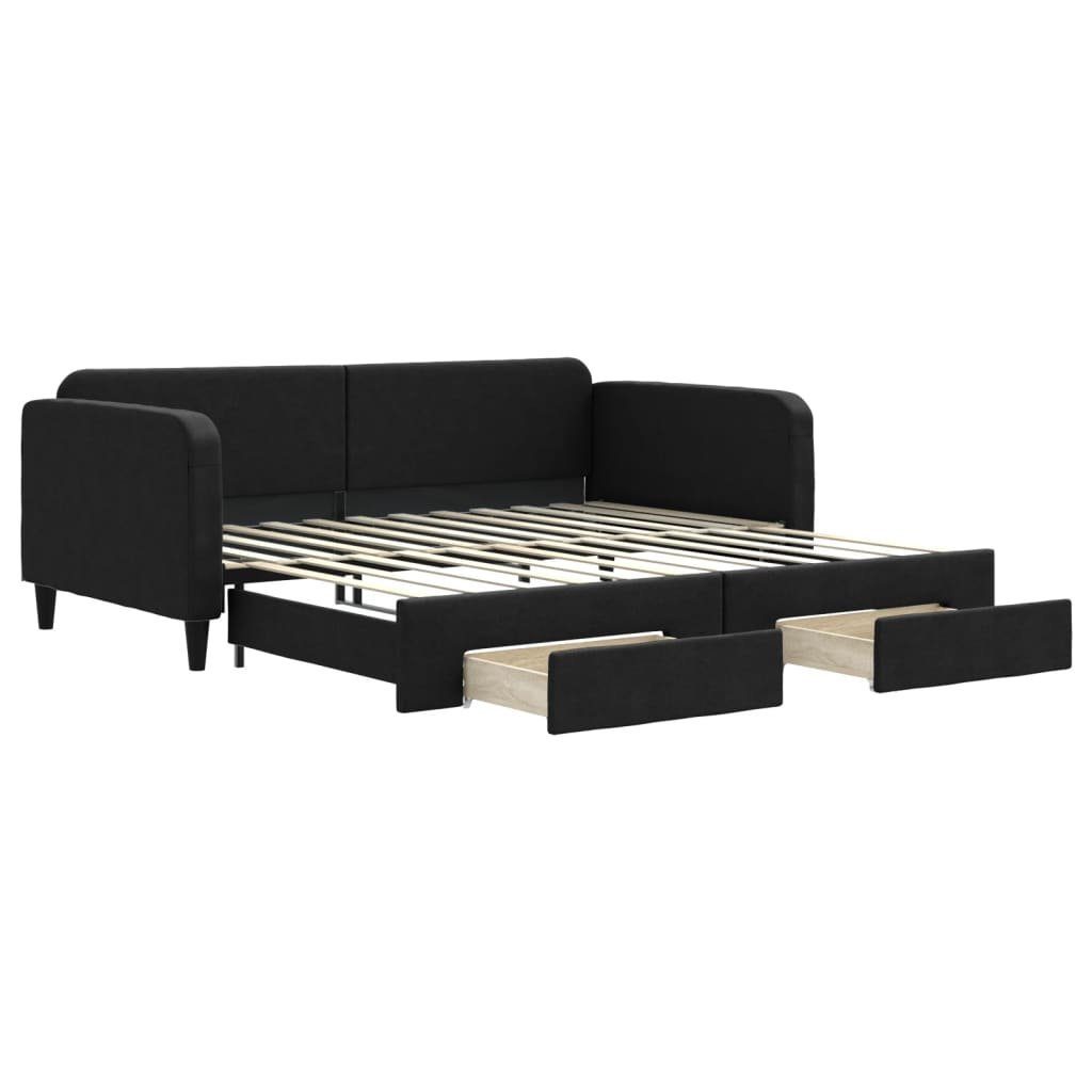 vidaXL Bett Tagesbett Ausziehbar mit Schubladen Schwarz 100x200 cm Stoff