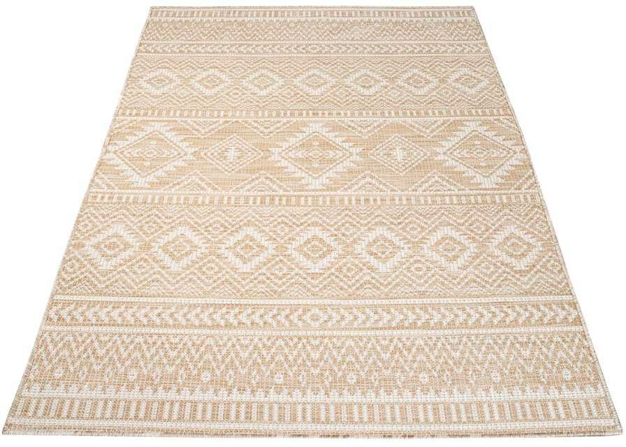 Teppich Palm, Carpet City, rechteckig, Höhe: 5 mm, Wetterfest & UV-beständig, für Balkon, Terrasse, Küche, flach gewebt creme