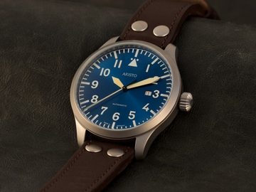 ARISTO Fliegeruhr Fliegeruhr Blaue 47, Beobachter, Made in Germany, mit Lederarmband