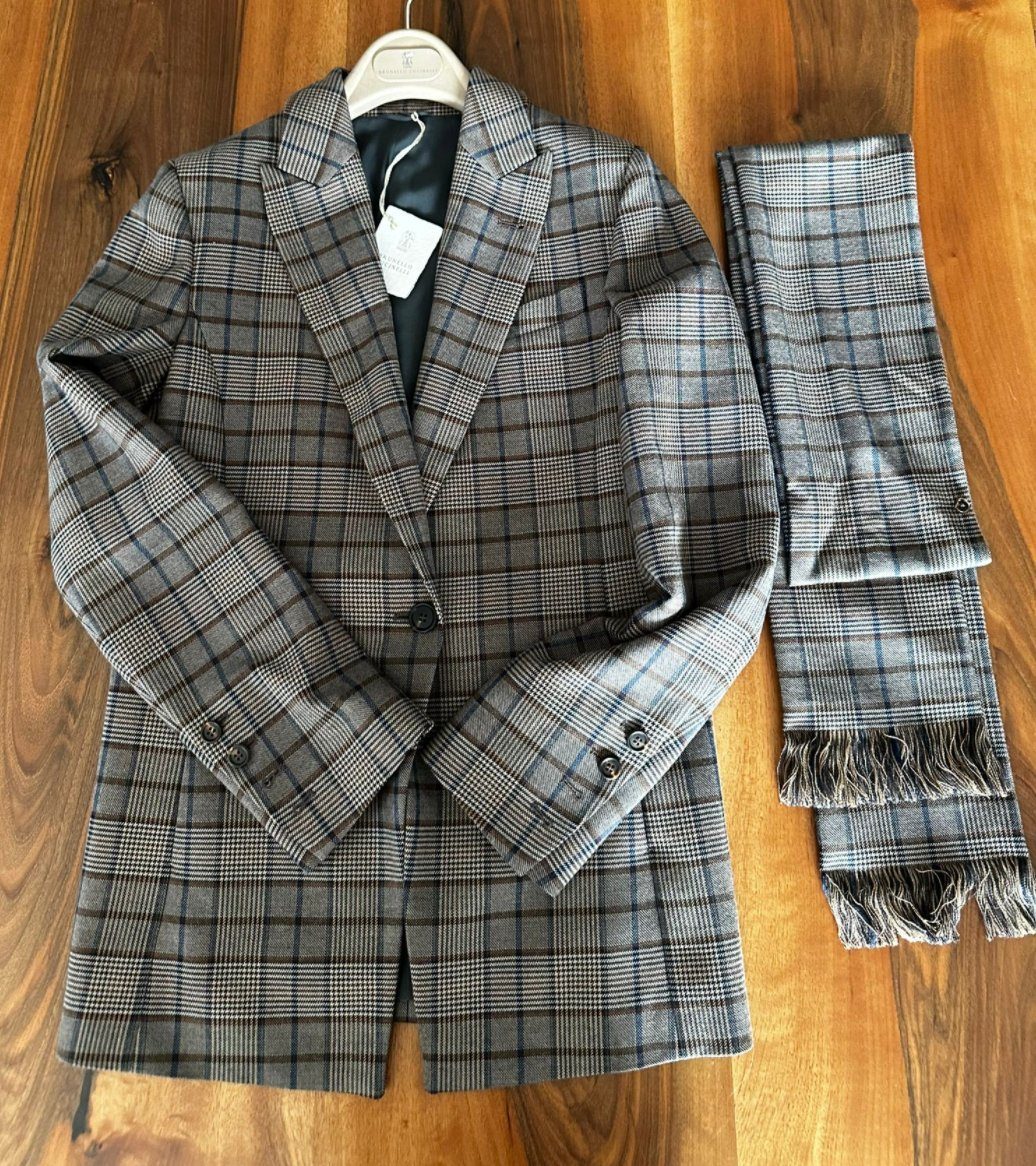 BRUNELLO CUCINELLI Jackenblazer BRUNELLO CUCINELLI JACKET WITH SCARF COAT Mantel Blazer Schal-Jacke Su