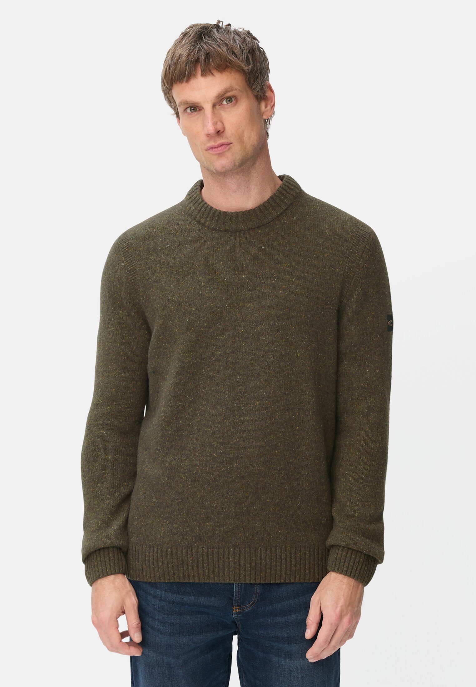 camel active Strickpullover aus Merinowollgemisch Langarm Markenlogo