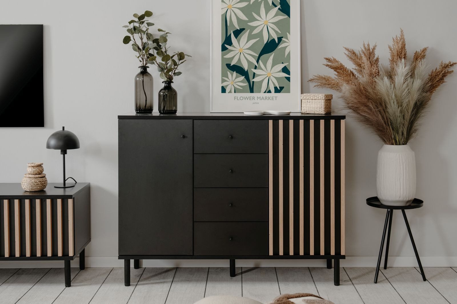 möbelvita Kommode Kommode Milan 01B schwarz / Dekor Artisan Oak