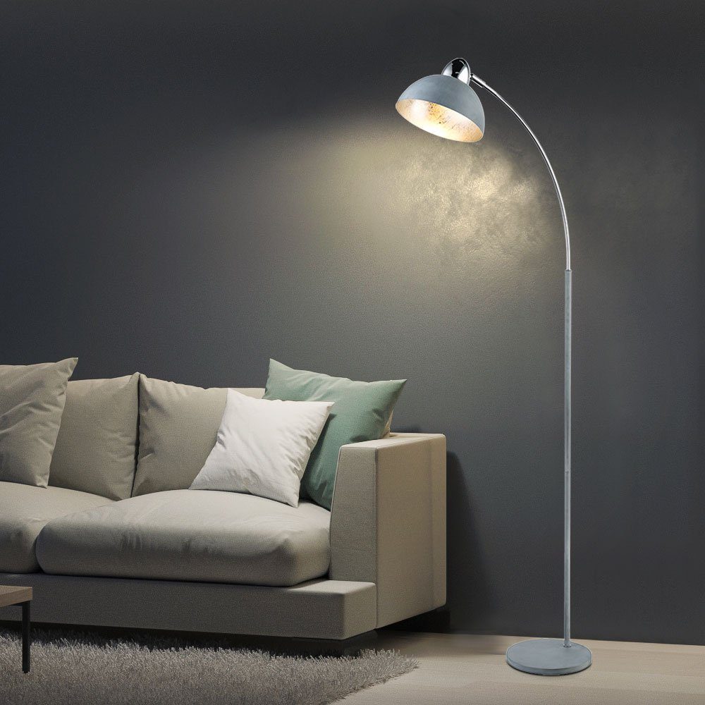 Globo LED Bogenlampe, Leuchtmittel nicht inklusive, Stehleuchte grau Retro  Wohnzimmerleuchte stehend chrom