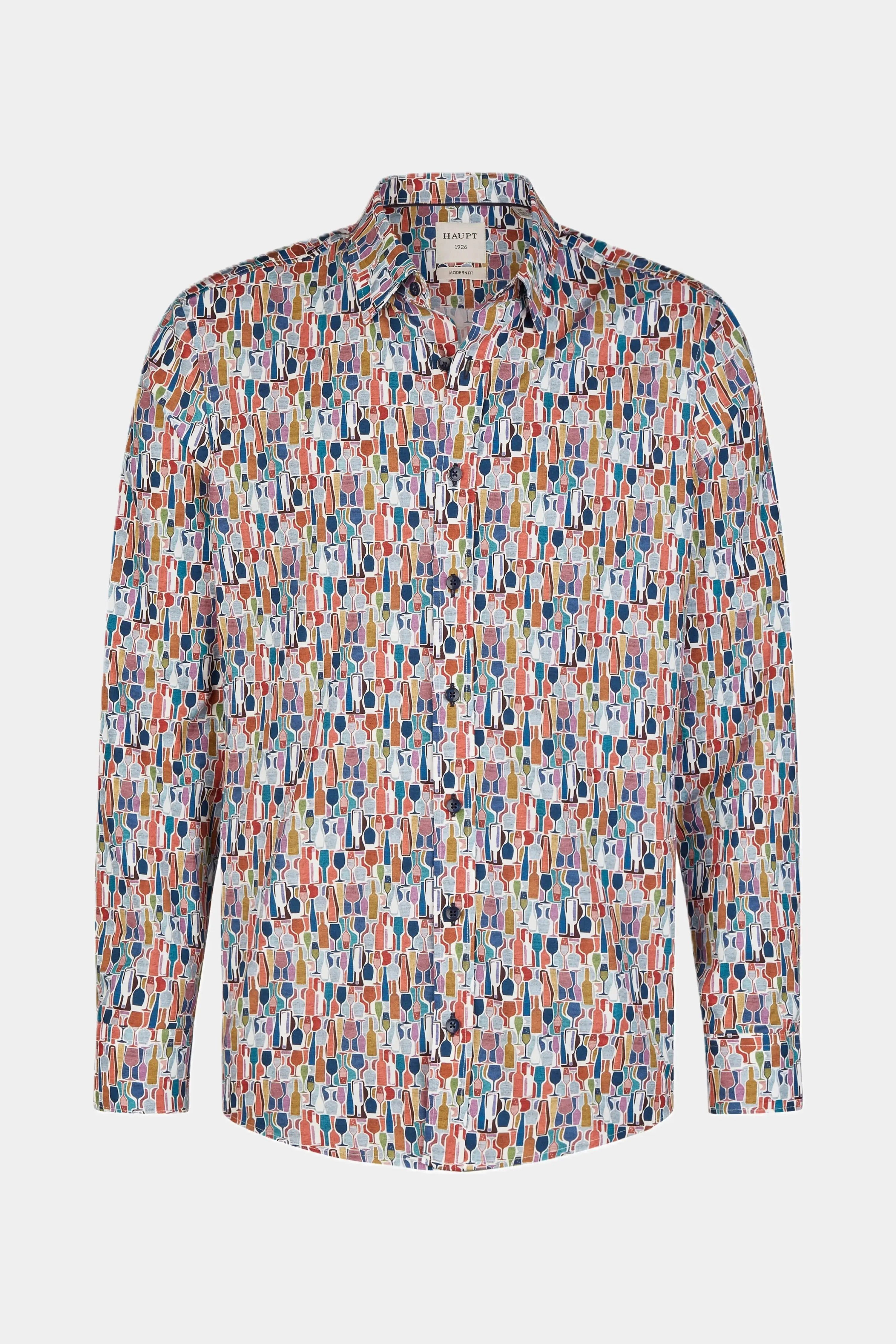 Haupt Langarmhemd Regular Fit Baumwoll-Herrenhemd Weinglas Muster Trend Frühling