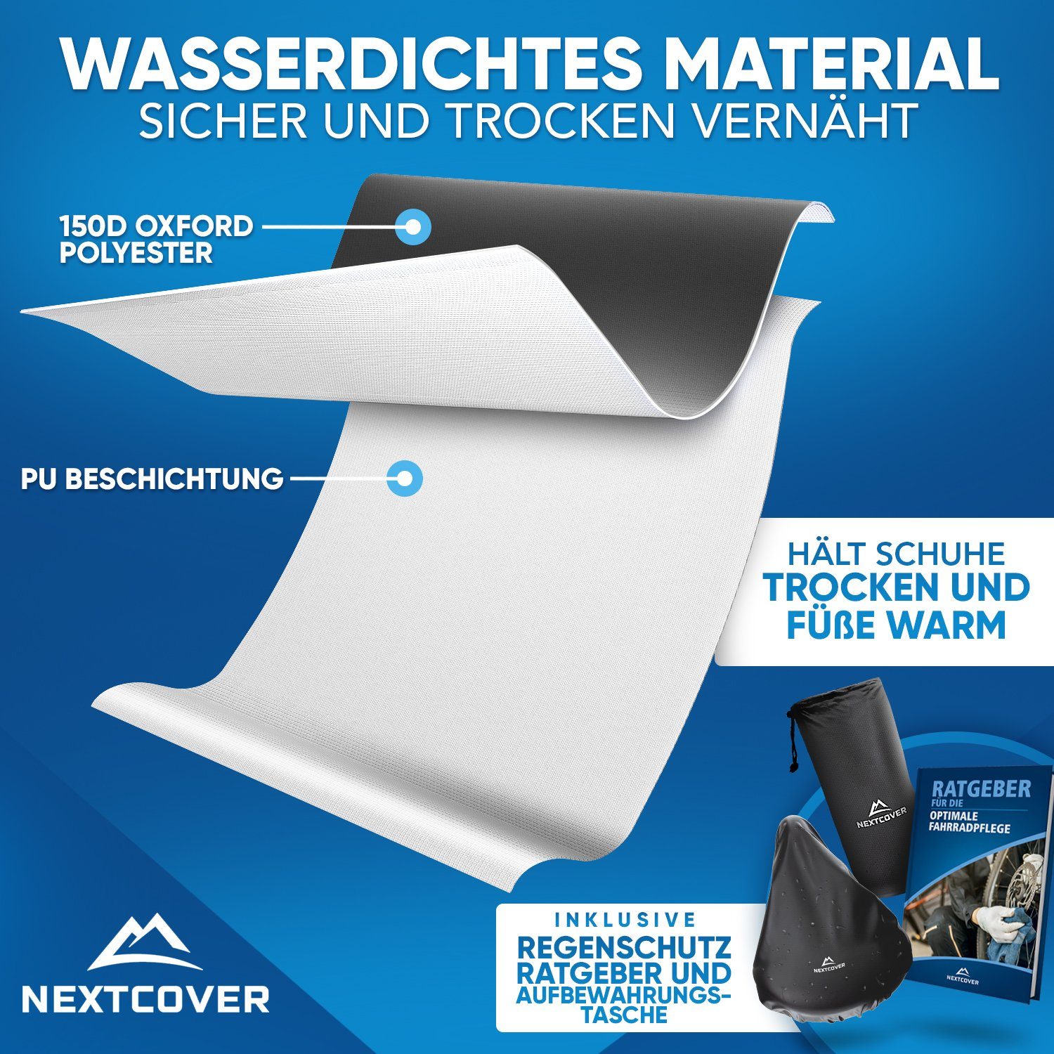 Nextcover Fahrrad-Überschuh Universelle Überschuhe Fahrrad I 100% Wind-& wasserdicht