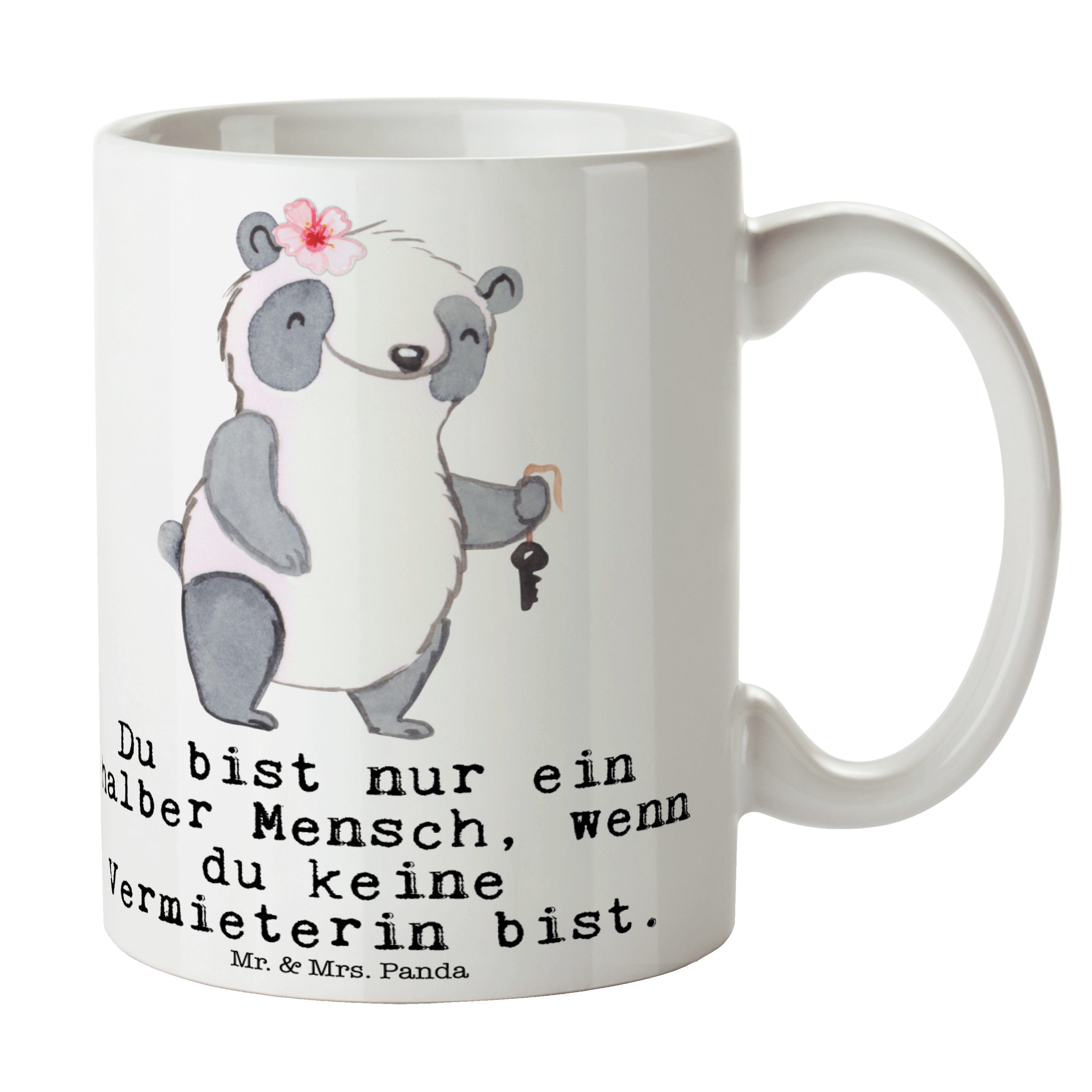 Mr. & Mrs. Panda Tasse Vermieterin mit Herz - Weiß - Geschenk, Tasse Motive, Arbeitskollege, Keramik