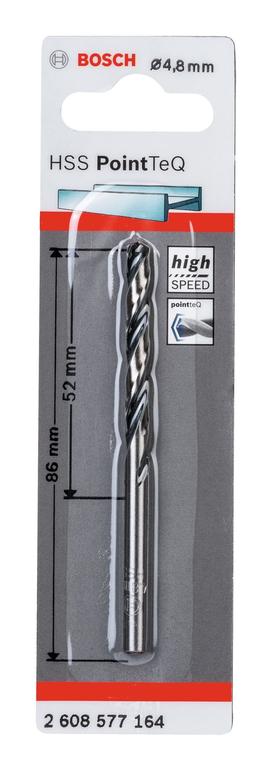 BOSCH PointTeQ - 1er-Pack 4,8 (DIN - 338) HSS Metallspiralbohrer Metallbohrer, mm