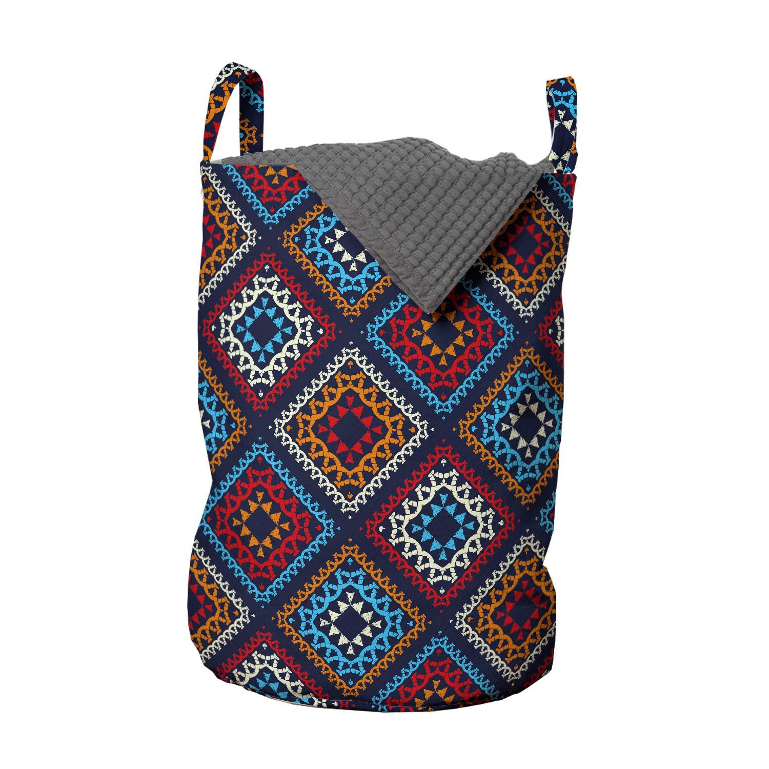 Abakuhaus Wäschesäckchen Wäschekorb mit Griffen Kordelzugverschluss für Waschsalons, Aztekisch Folk Motive in leuchtenden Farben
