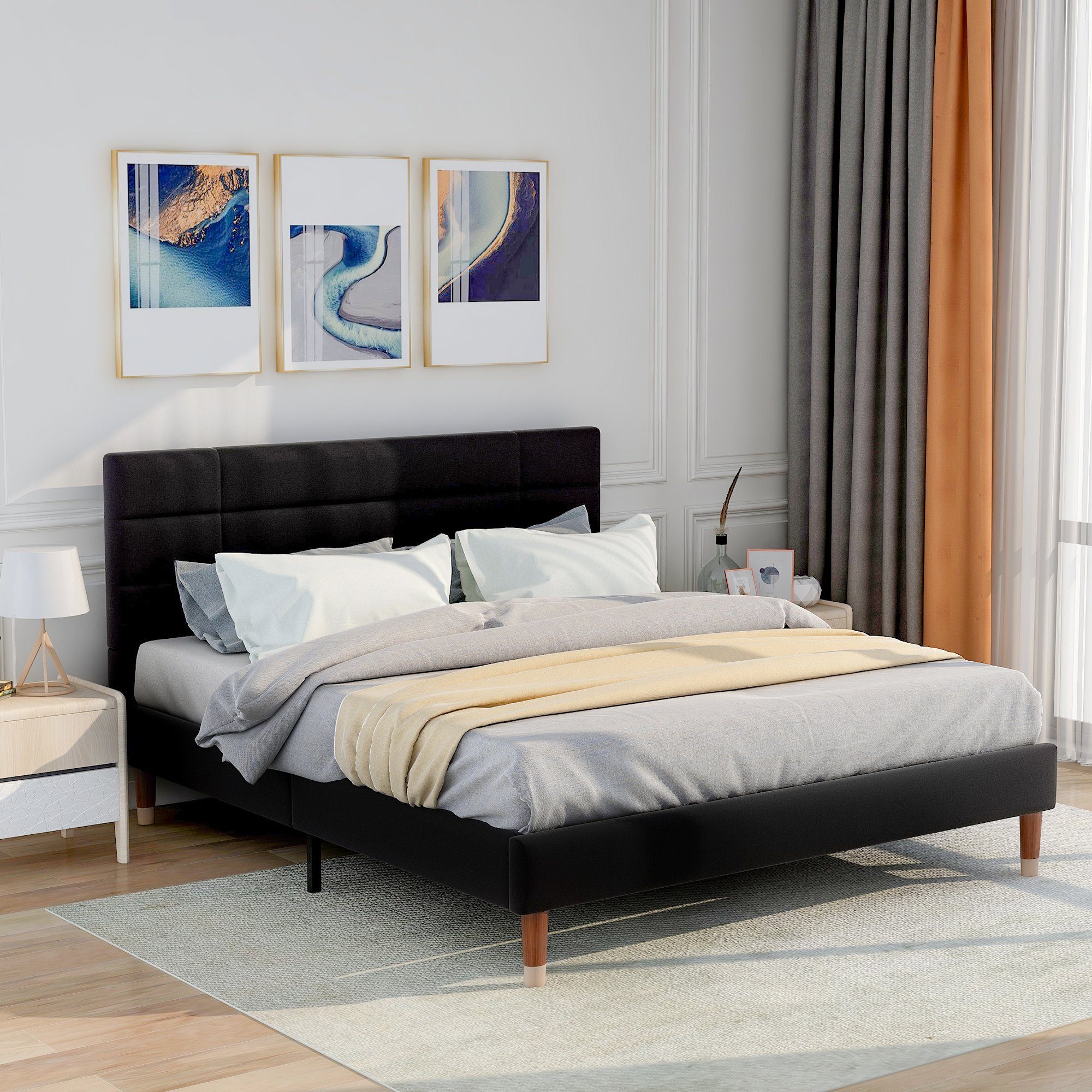 140x200cm Matratze) oder Holzbett Matratze Bett (mit REDOM Polsterbett Massivholzbett Funktionsbett ohne Schwarz Doppelbett