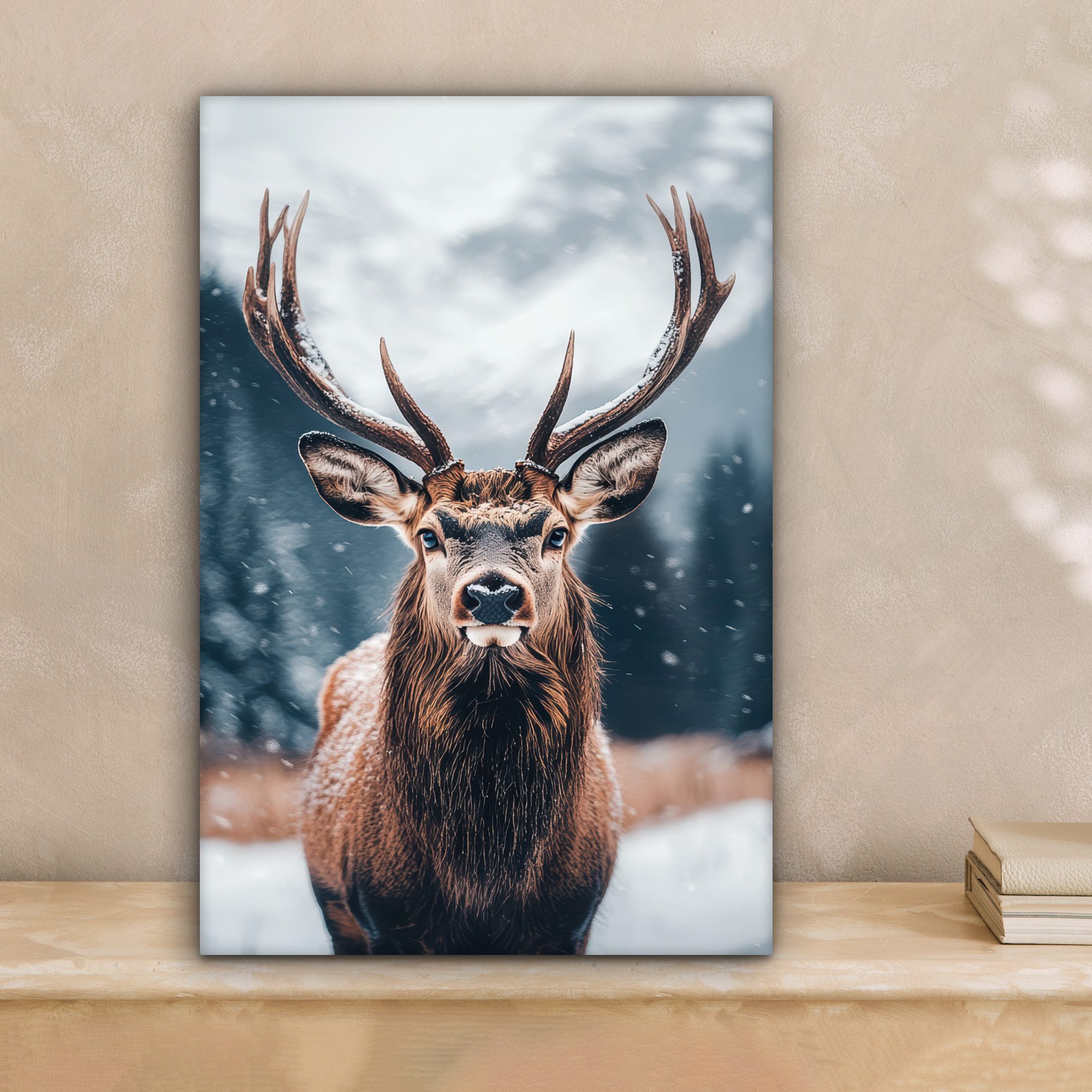OneMillionCanvasses® Leinwandbild Hirsche - Tiere - Landschaft - Winter - S günstig online kaufen
