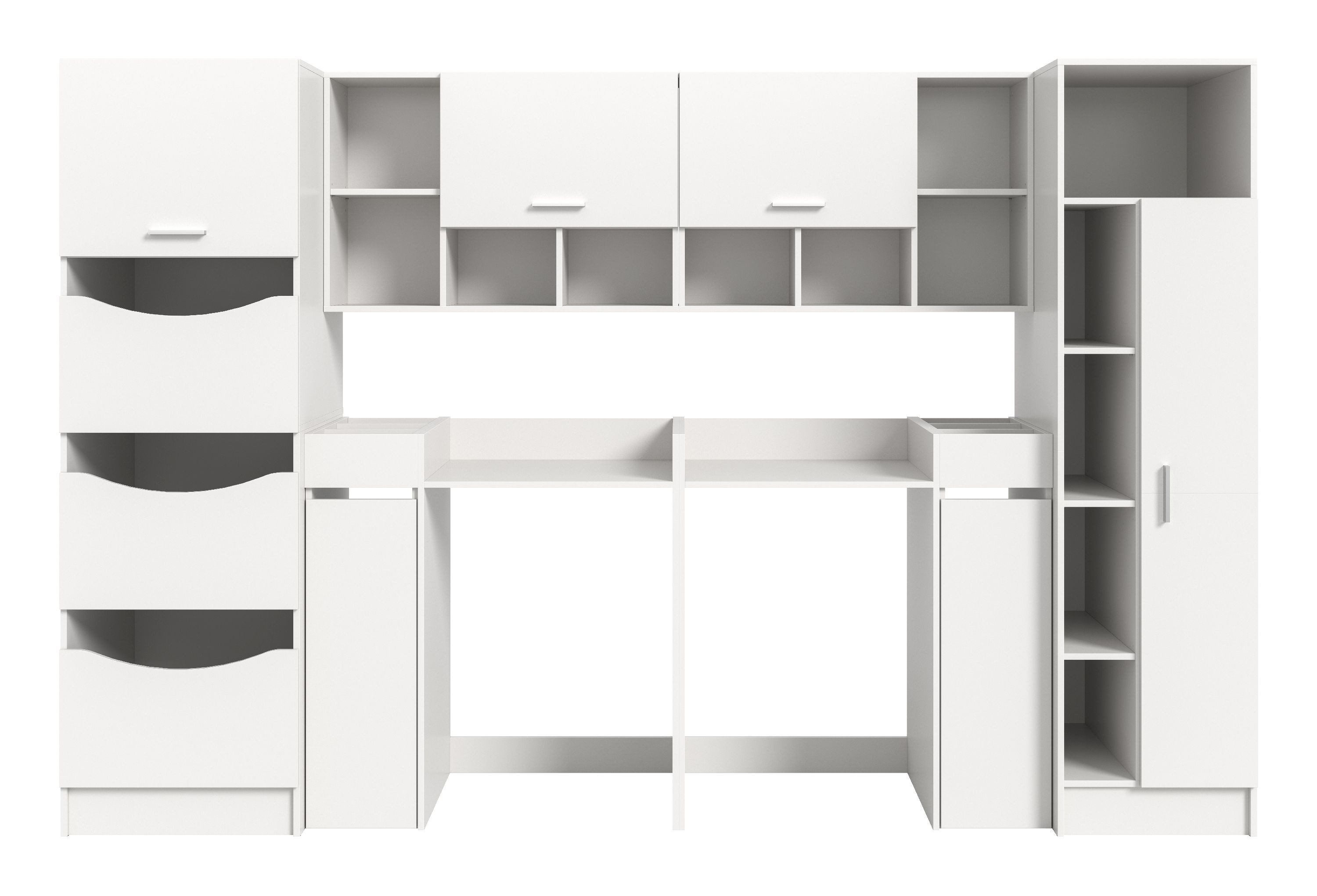 xonox.home Aufsatzschrank Free (8tlg. Set inkl. Hänge-, Wäsche-, Universalschrank, Waschmaschinenumbau) weiß Nachbildung Melamin beschichtet modern 306x195x68 cm