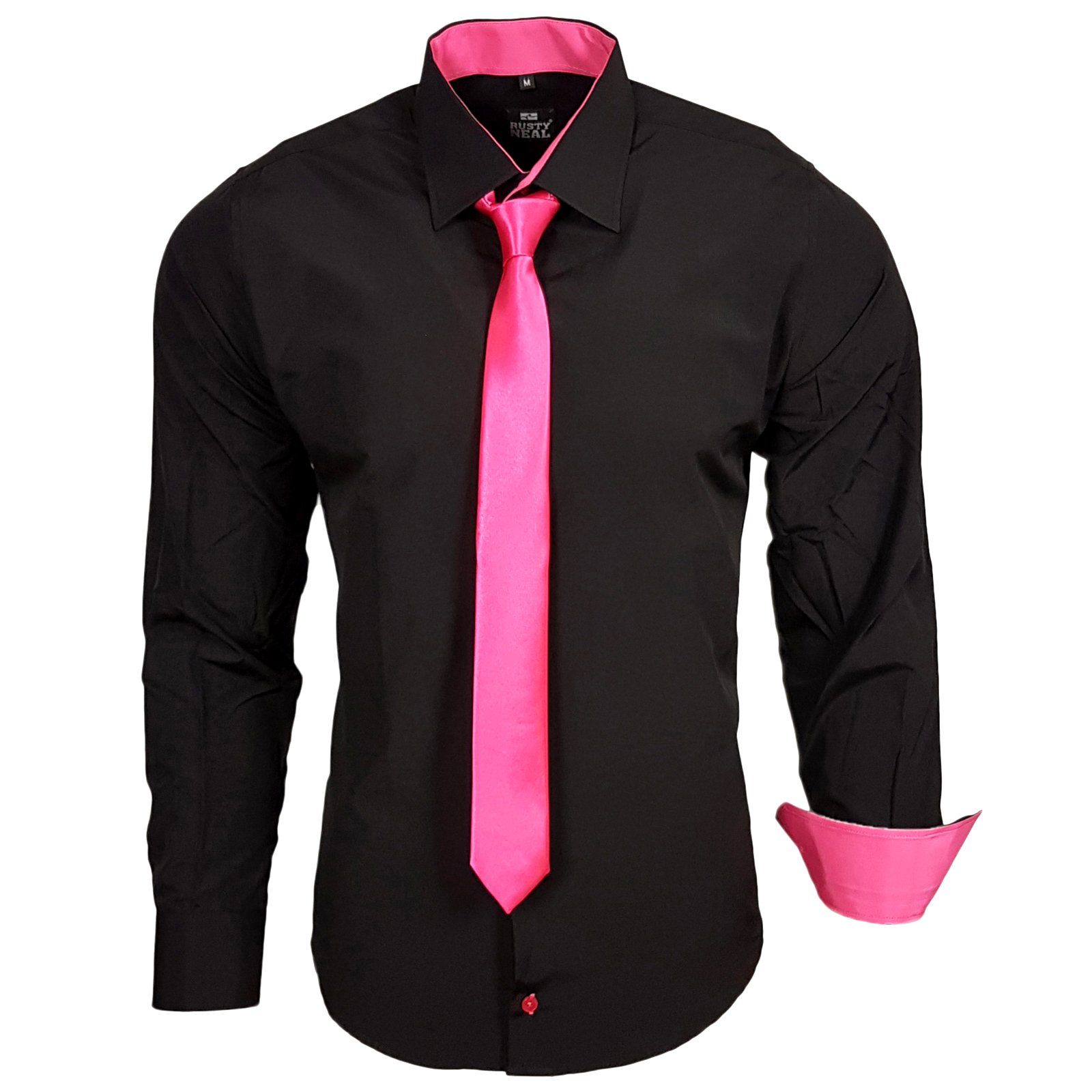 Rusty Neal Langarmhemd im körpernahen Schnitt schwarz, pink