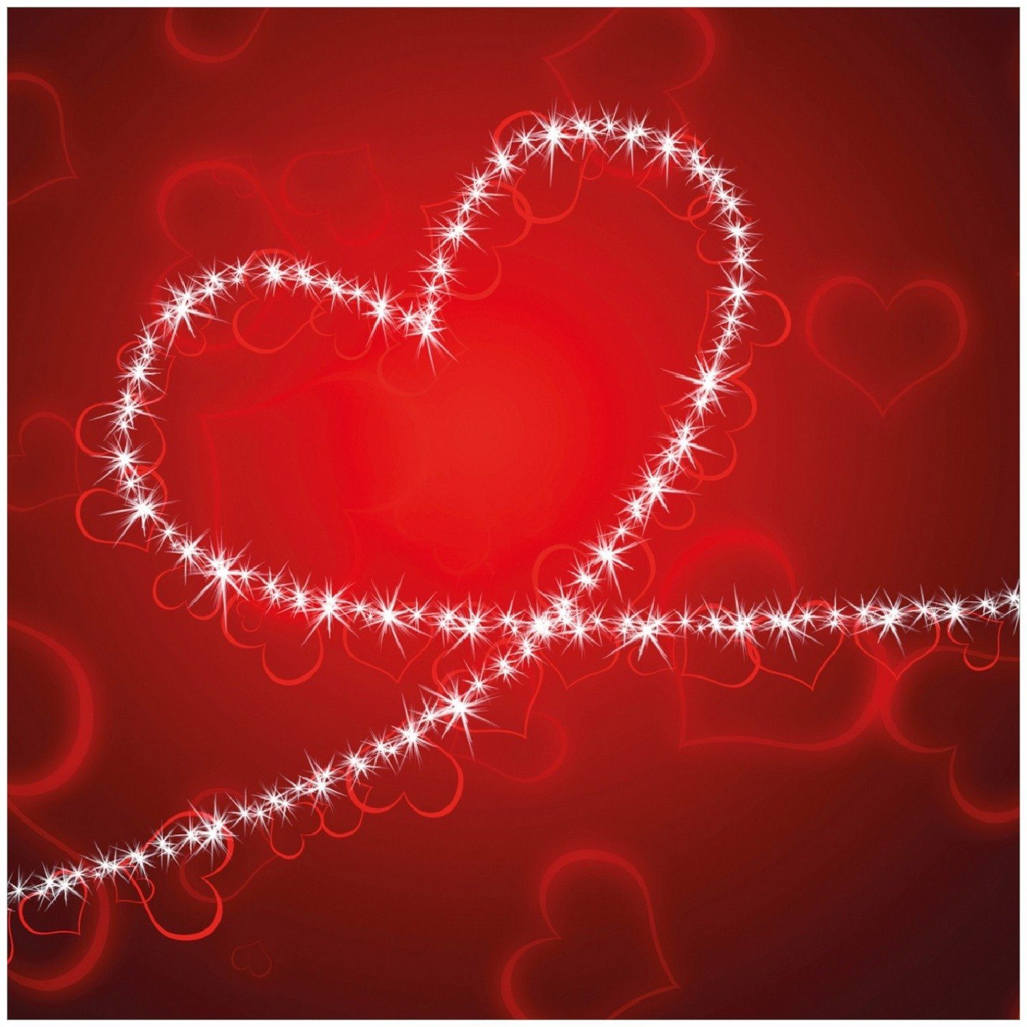 Wallario Memoboard Leuchtendes Herz aus Sternen vor rotem Hintergrund