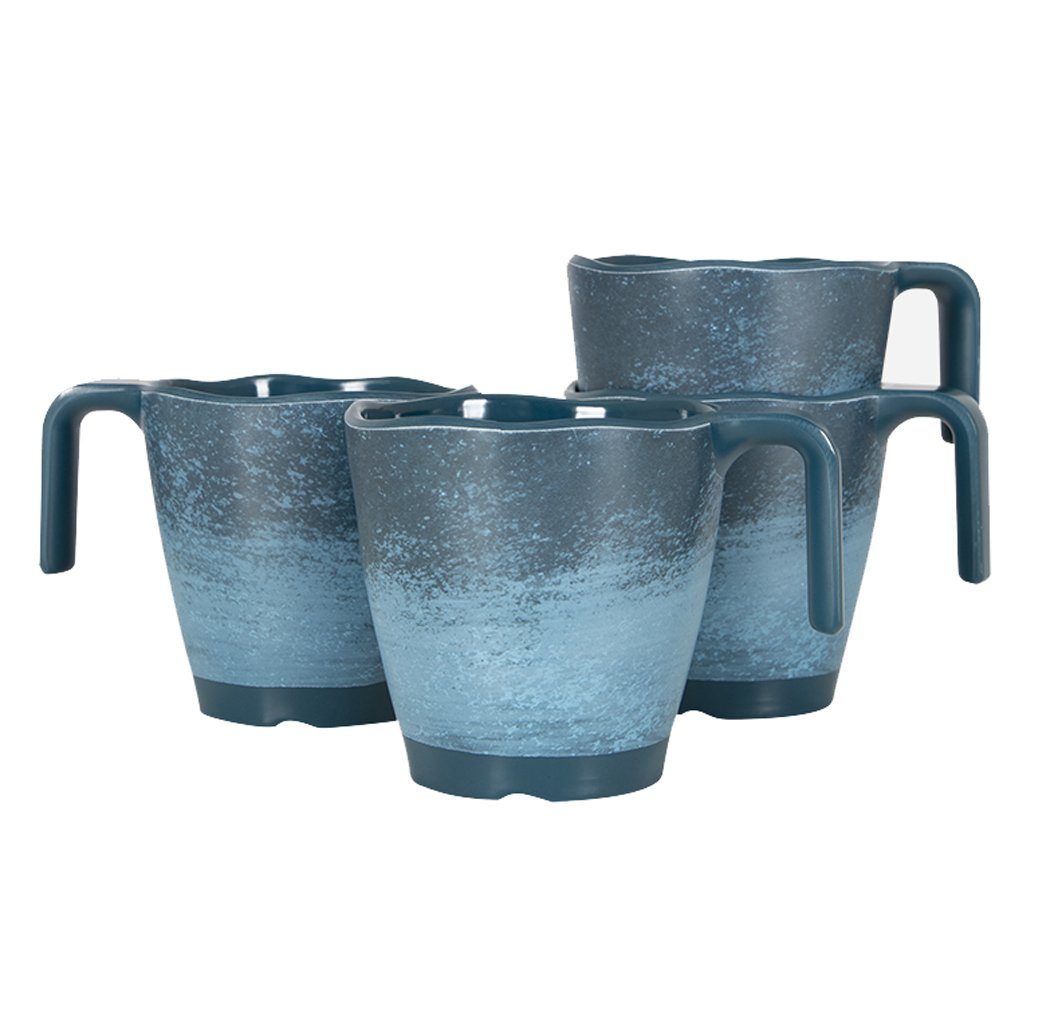 GIMEX Tasse Kaffeebecher Mug Stone Line Dunkelblau, Set 4 Stück, Melamin