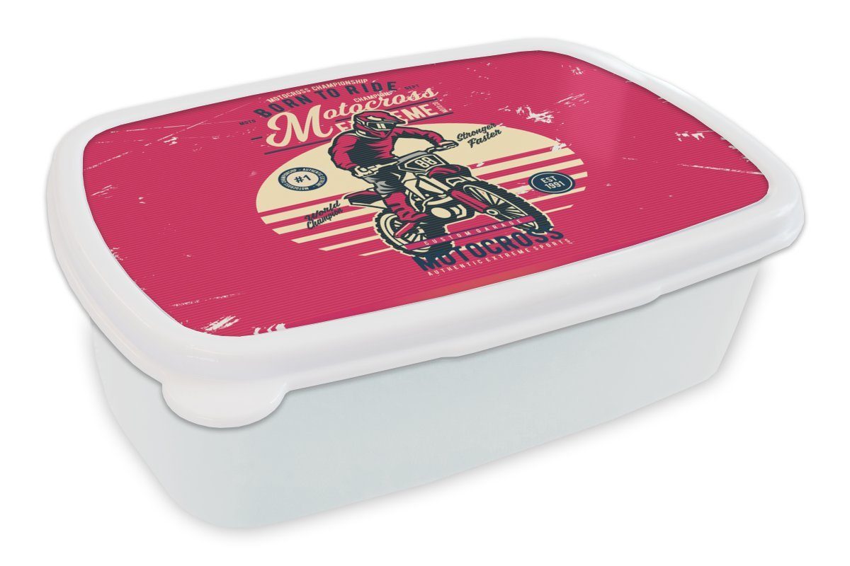 Kinder Brotdose, Lunchbox Mann und - für Motorrad MuchoWow - Kunststoff, für weiß Erwachsene, Mädchen (2-tlg), Jungs Brotbox Oldtimer, und