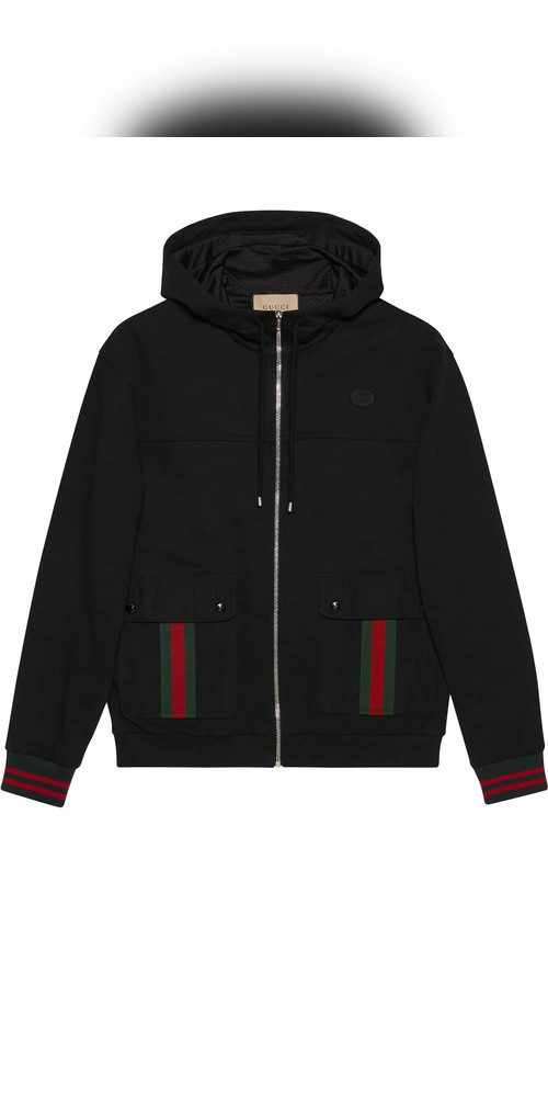 GUCCI Rundhalspullover Gucci Jacke mit Kapuze mit Web Schwarz Herren M
