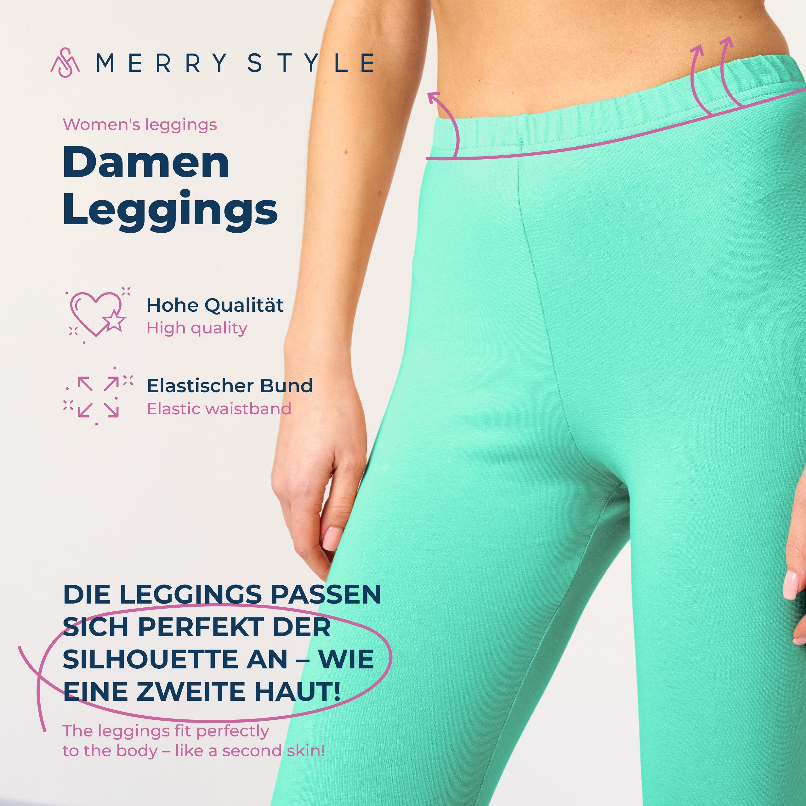 Merry Style Leggings Caprihose Damen 3/4 Hose MS10-199 (1-tlg) aus Baumwolle
