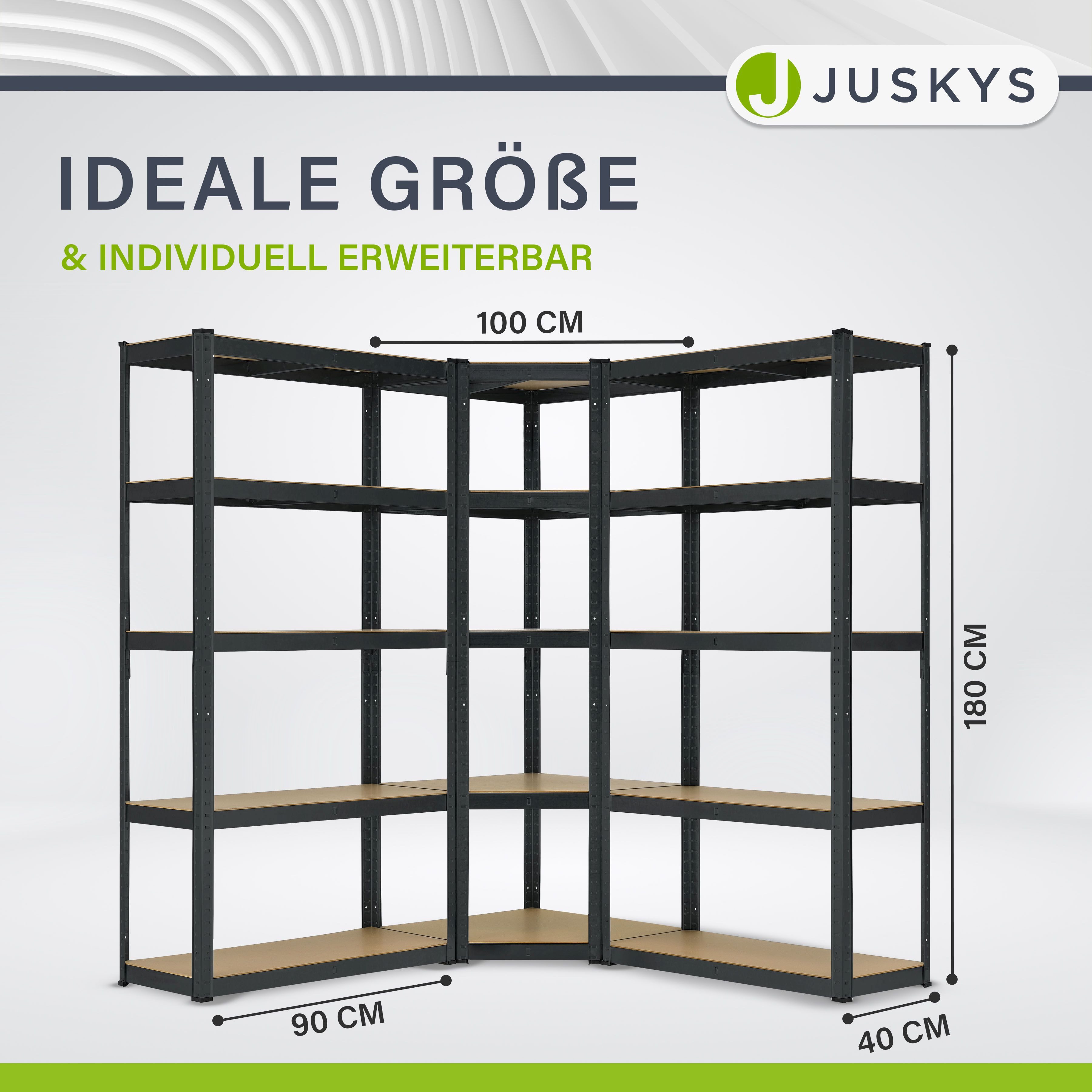 Juskys Schwerlastregal 3er Regalsystem, Set, Kunststofffüße gegen Kratzer, flexibel aufbaubar