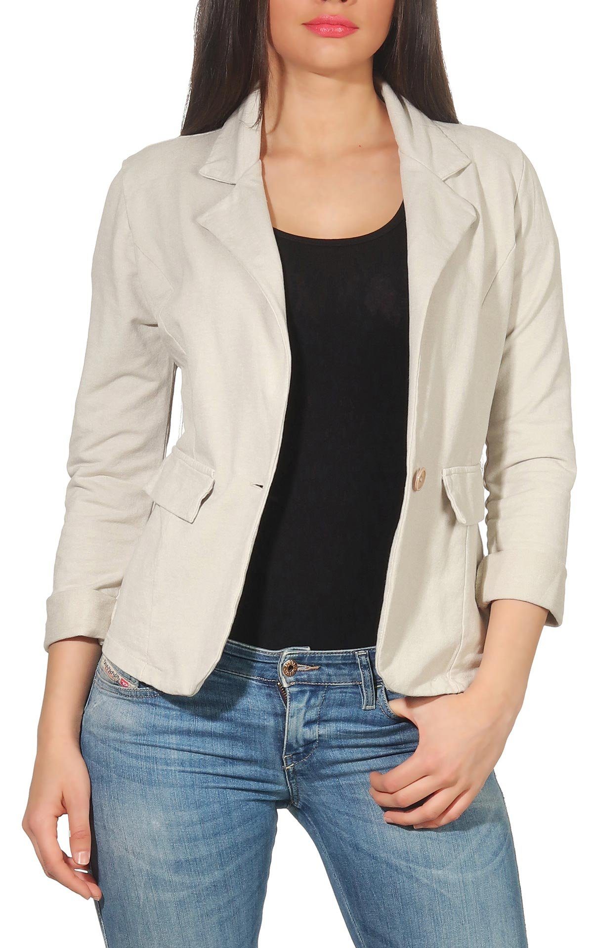 malito more than fashion Jackenblazer malito Damen Blazer in Unifarben, Kurzjacke mit Knopf, Jersey Sakko Sweatjacke in Blazerform Slimfit