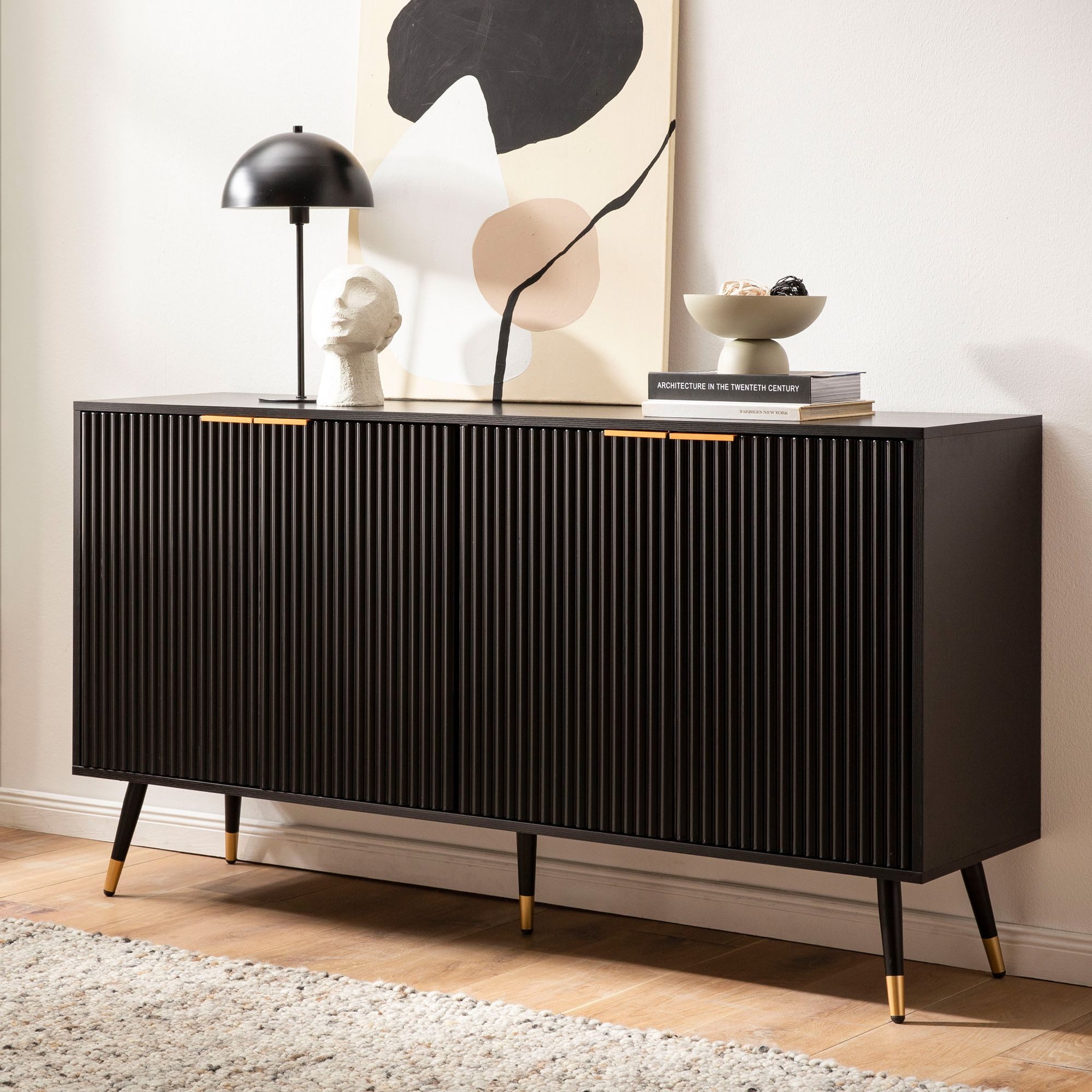 furnicato Sideboard Kommode Schwarz 150x81x39 cm mit 8 Türfächern (1 St)