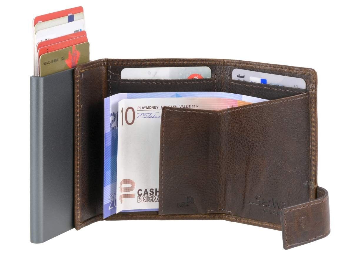Minibörse, dunkelbraun Geldbörse Alucase, Münzfach Kartenbörse, SW1, Schutz Kartenetui SecWal und RFID