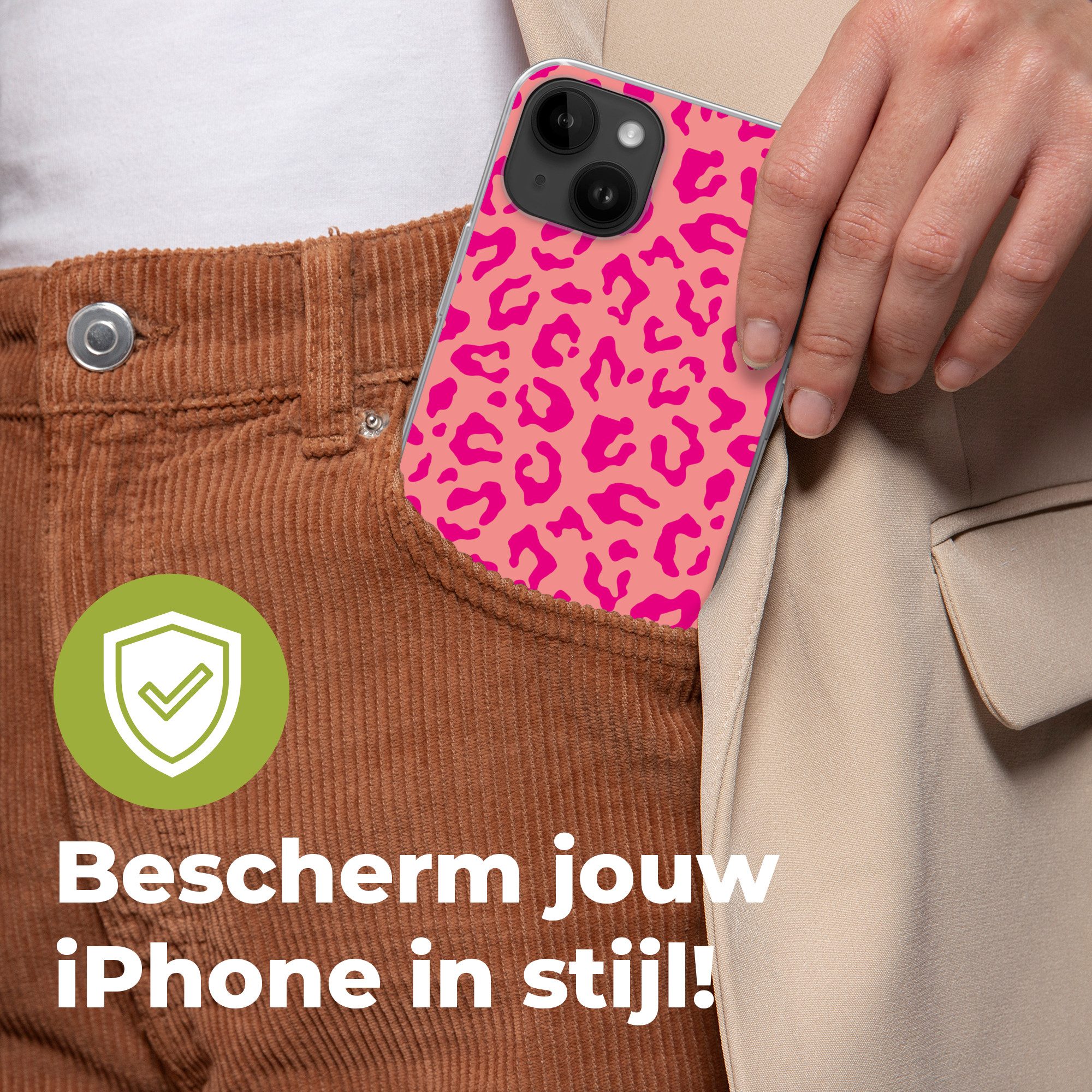 MuchoWow Handyhülle für Apple iPhone 14 Plus Pantherdruck - Rosa - Tierdruck - Minimalisti, Smartphone-Bumper, Print, Handy Schutzhülle Dünn