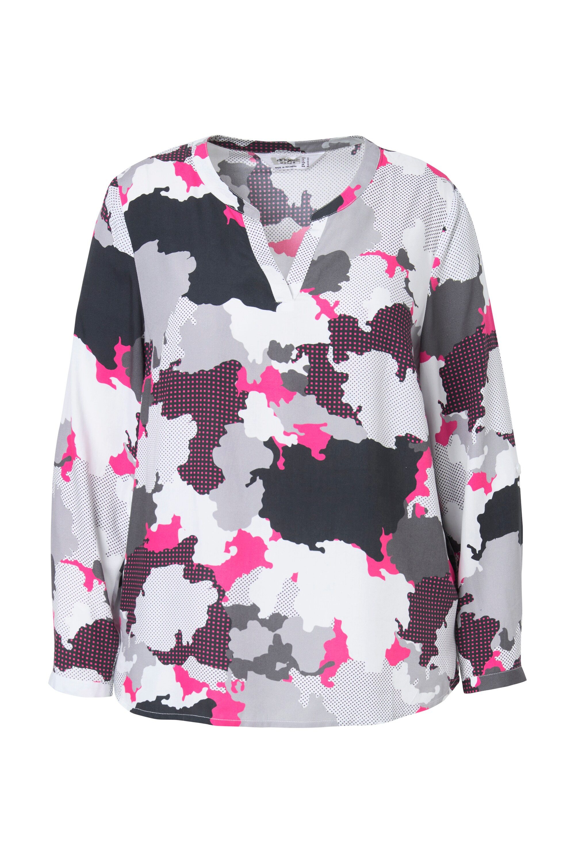 Angel of Style Satinbluse Bluse Camouflage-Druck Tunika-Ausschnitt günstig online kaufen