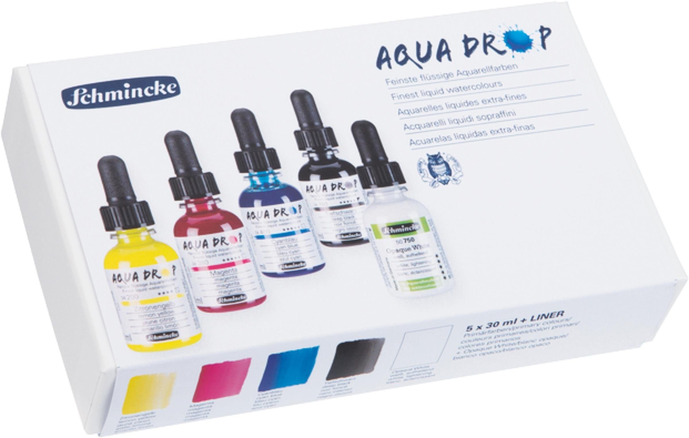 Schmincke Kreativset Aqua Drop Flüssige Aquarellfarben Primärfarben 5x30ml, (Aquarell-Set, 5-tlg., 5x30ml)