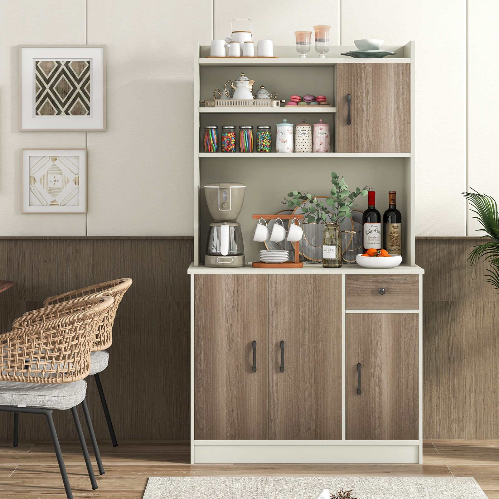 COSTWAY Küchenbuffet mit Arbeitsplatte, Vorratschrank, Küchenschrank, günstig online kaufen