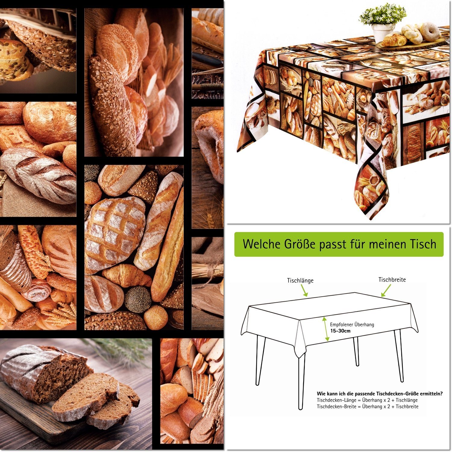 Fiora Gartentischdecke Tischdecke Brot-Brötchen Motiv PVC Abwischbar Plastik, Wachstuchdecke Abwaschbar