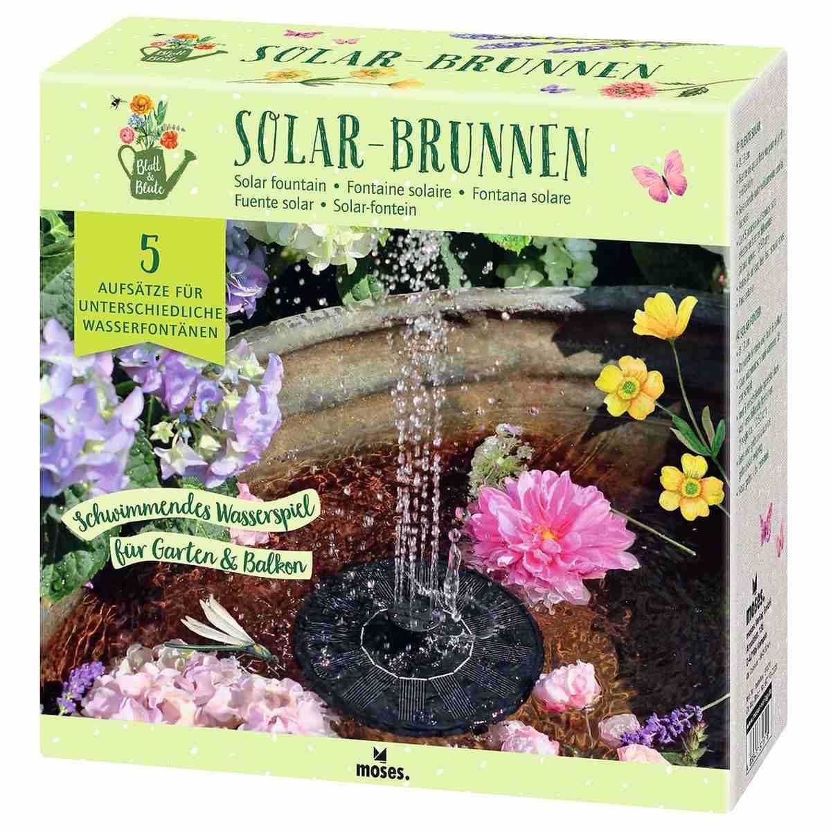 Moses. Verlag Springbrunnenpumpe Blatt & Blüte Solar-Brunnen schwimmend mit 5 Fontänenaufsätzen Ø13 cm