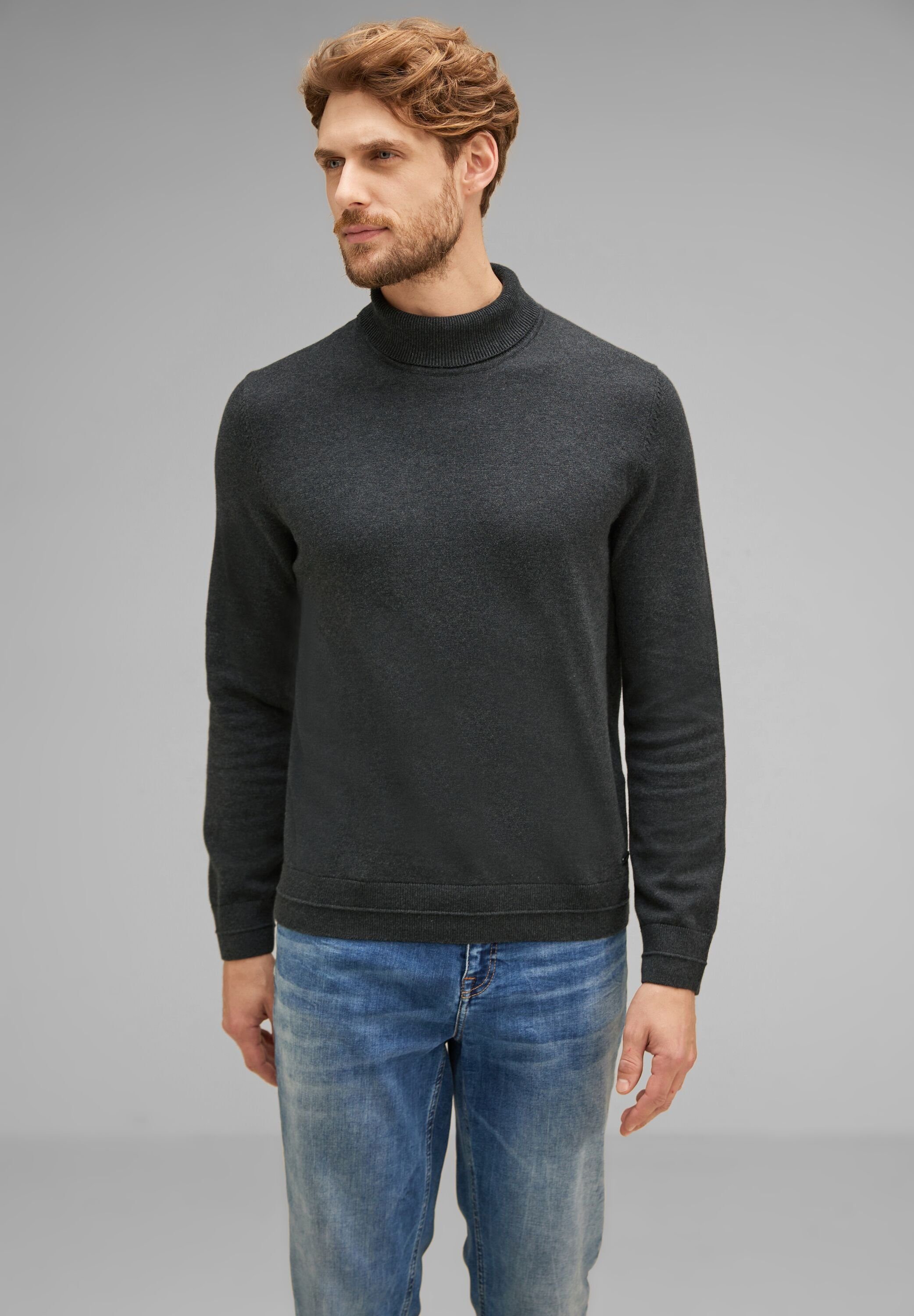 STREET ONE MEN Stehkragenpullover in Melange Optik, Pulli mit