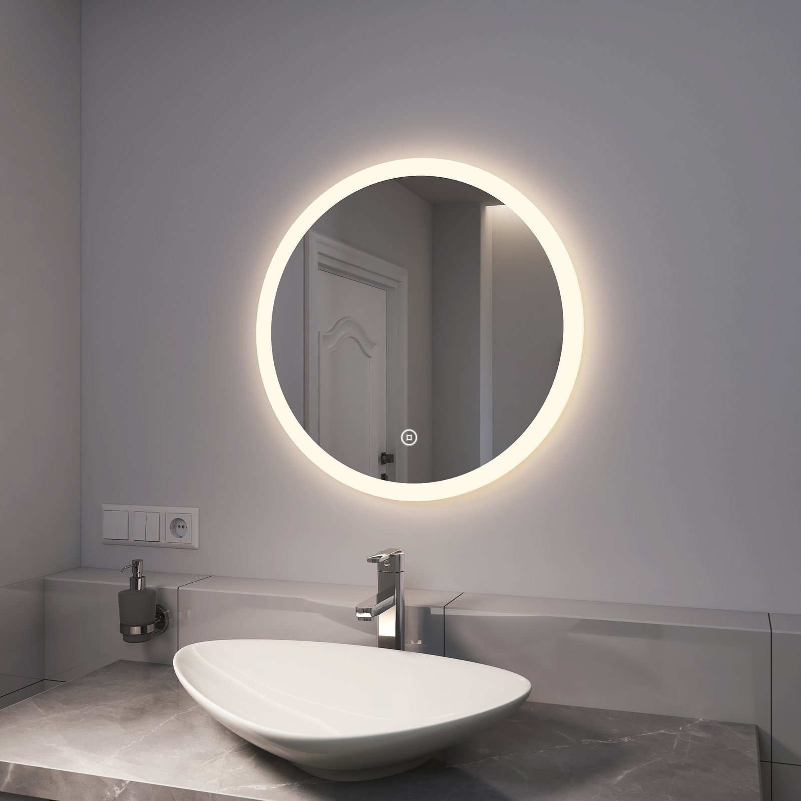 EMKE Badspiegel EMKE Touch-Schalter mit Runder Badspiegel Beleuchtung Wandspiegel Badezimmerspiegel, Lichtspiegel LED Wasserdicht mit