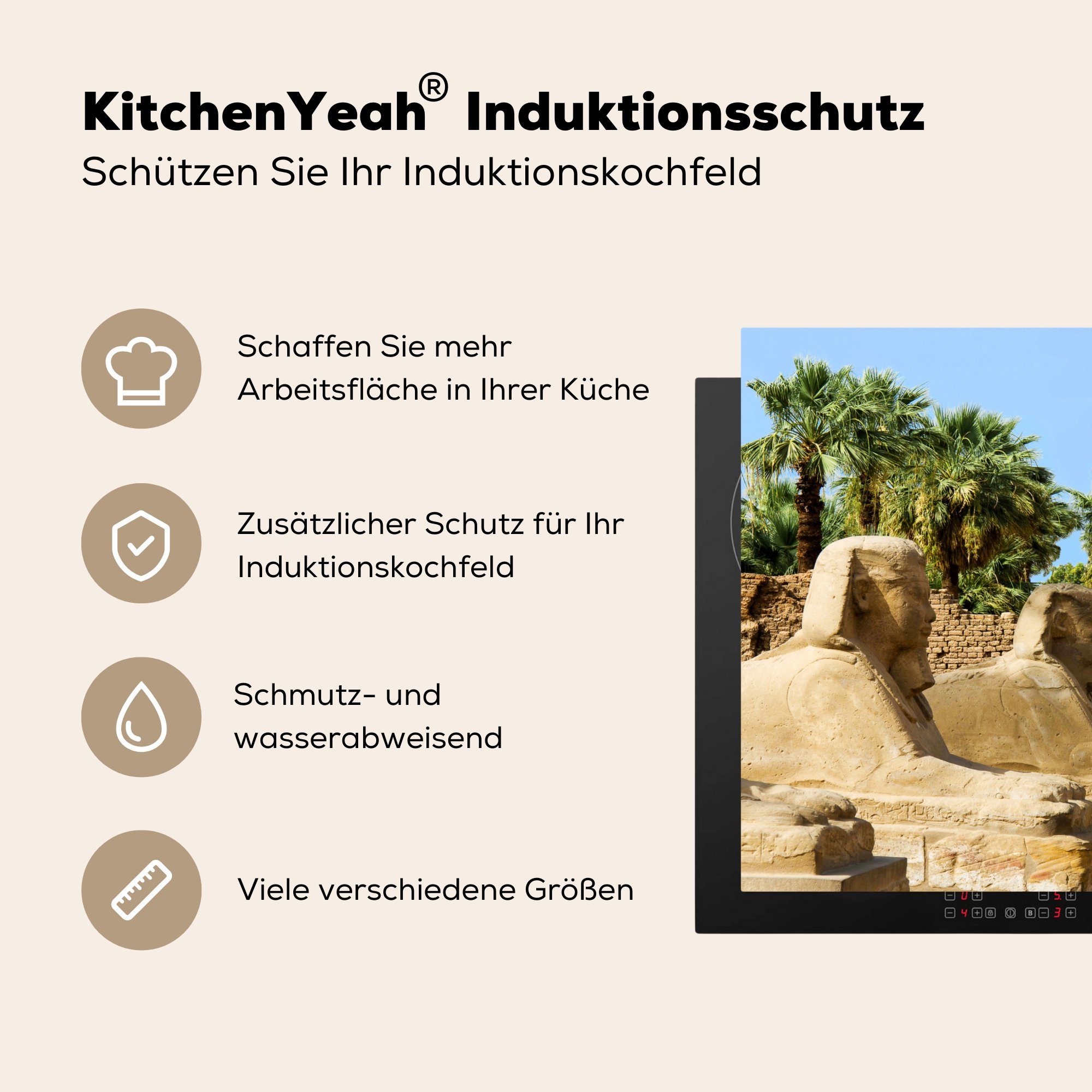 78x78 küche für MuchoWow Arbeitsplatte Vinyl, Sphinx Herdblende-/Abdeckplatte in tlg), Ägypten, (1 Ceranfeldabdeckung, cm,